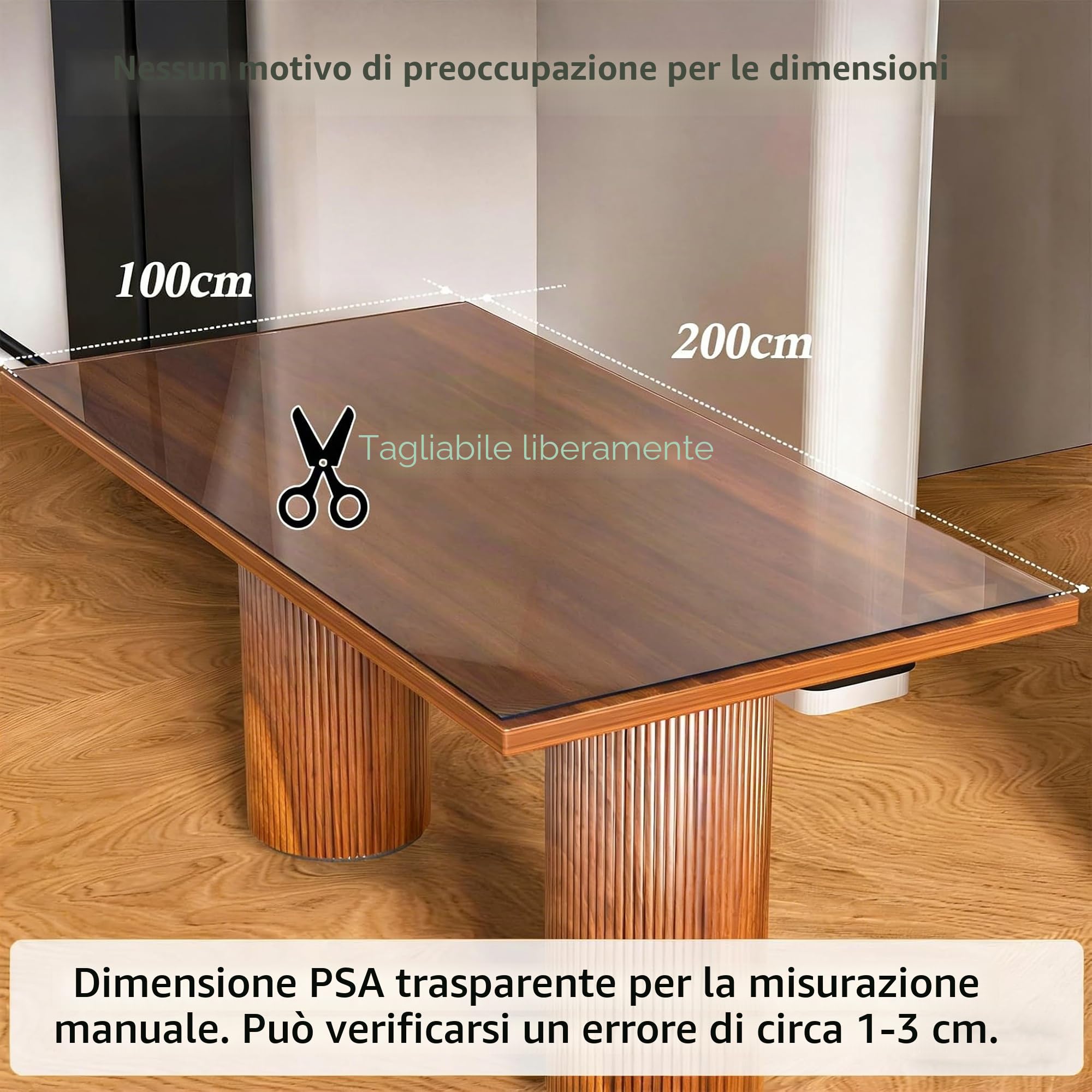 Tovaglia trasparente da 2 mm, in PVC trasparente, 200 x 100 cm, impermeabile, resistente al calore, antigraffio, protezione da tavolo, per tavoli da pranzo, scrivanie e armadi
