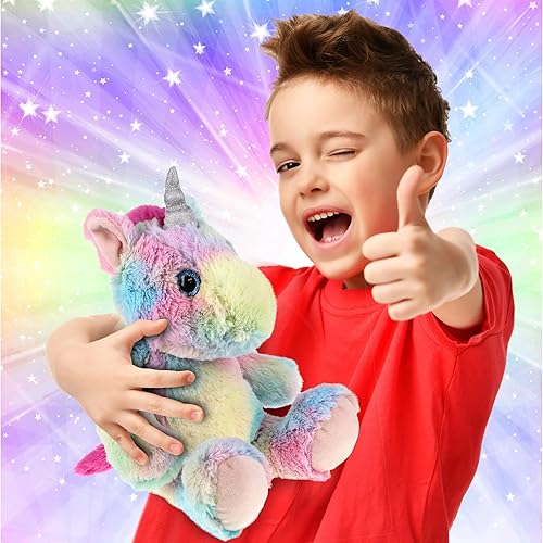 Miniatura 2 de DolliBu Animal de peluche de unicornio – Unicornio arcoíris sentado suave y abrazable, adorable juguete de peluche de unicornio para jugar, bonitos