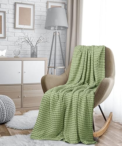 Miniatura 6 de Utopia Bedding Manta de algodón de 300 GSM (verde salvia, 90 x 84 pulgadas), suave, ligera, transpirable, tamaño matrimonial, para cualquier cama