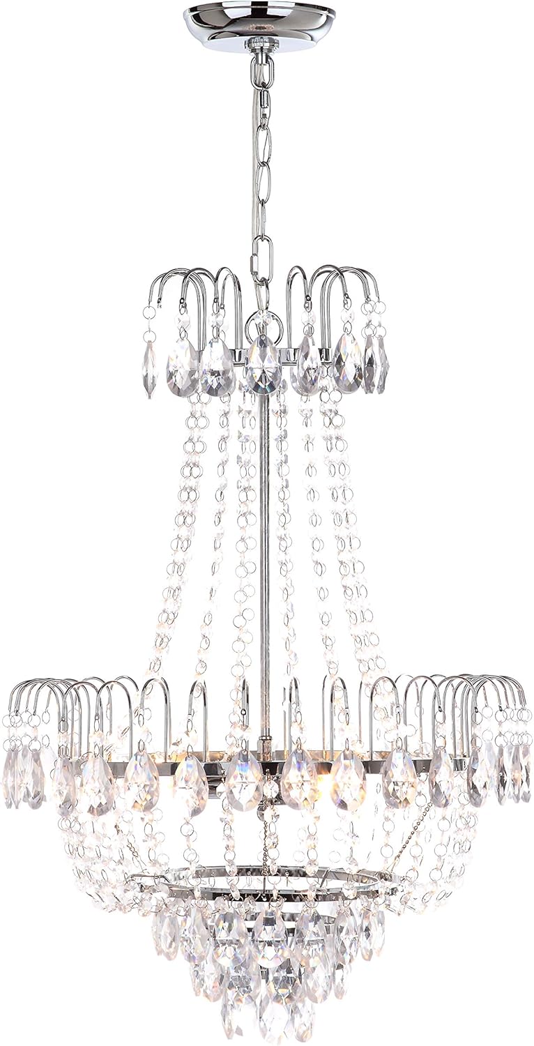 SAFAVIEH Lighting Collection Sonja Traditional Shabby Chic Glam Chrome/ Clear Crystal 18-inch Diameter 3-light Adjustable Hanging Chandelier Pendant Light Fixture (LED Bulbs Included)