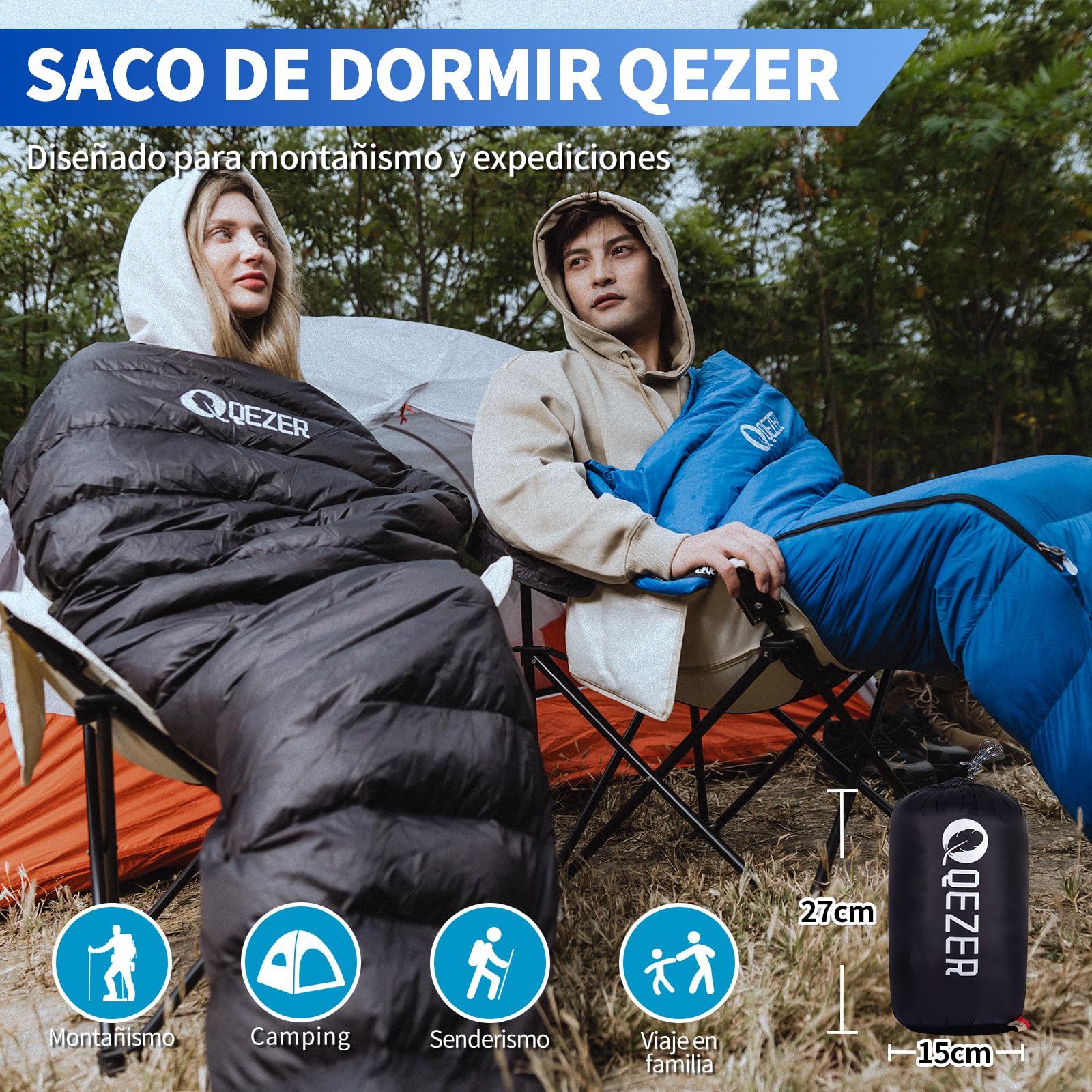 Saco de Dormir Ultraligero de plumón para Adultos, Solo 730 g, Ligero, 16 °C, 2 °C, 600FP Relleno, para Acampar y Senderismo al Aire Libre, con Saco de compresión Gratis