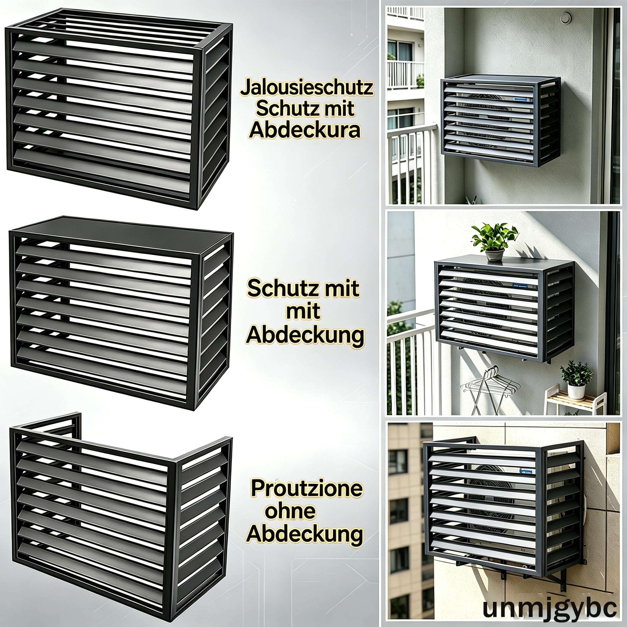Klimageräteabdeckung Außengerät mit fester Abdeckung, aus Aluminiumlegierung rostbeständig, regenfest und laubfest, keine Beeinträchtigung der Lüftung für Einheiten 2~3PS(Schwarz, 110×60×80cm)