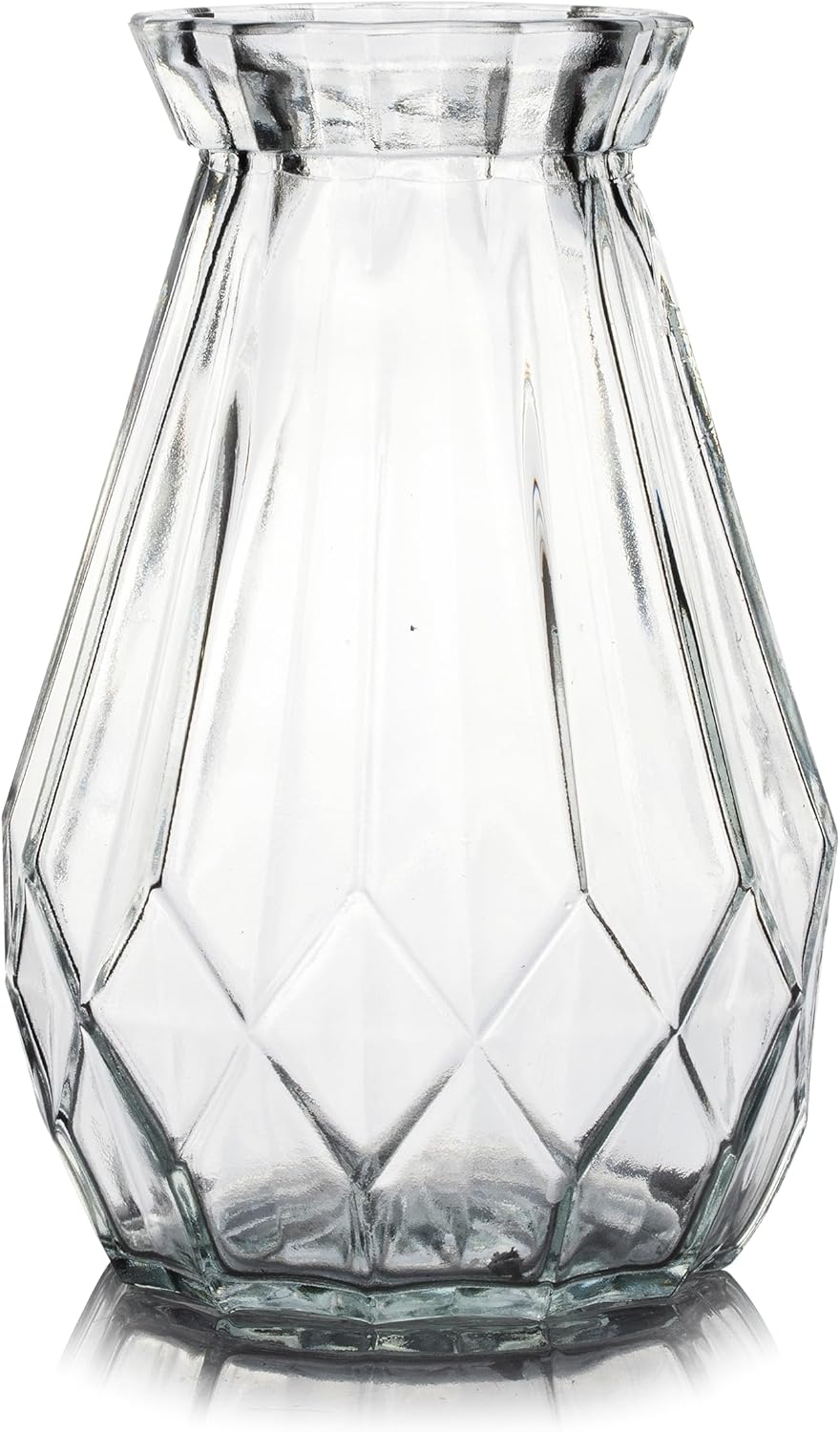Enova Floral Clear Diamond-Faceted Glass Vase for Flowers 5.0" W 11.0" H,Glass Flower Vase, Flower Vase for Bouquet, Modern Glass Vase for Living Room (1, Clear-VUV0511)