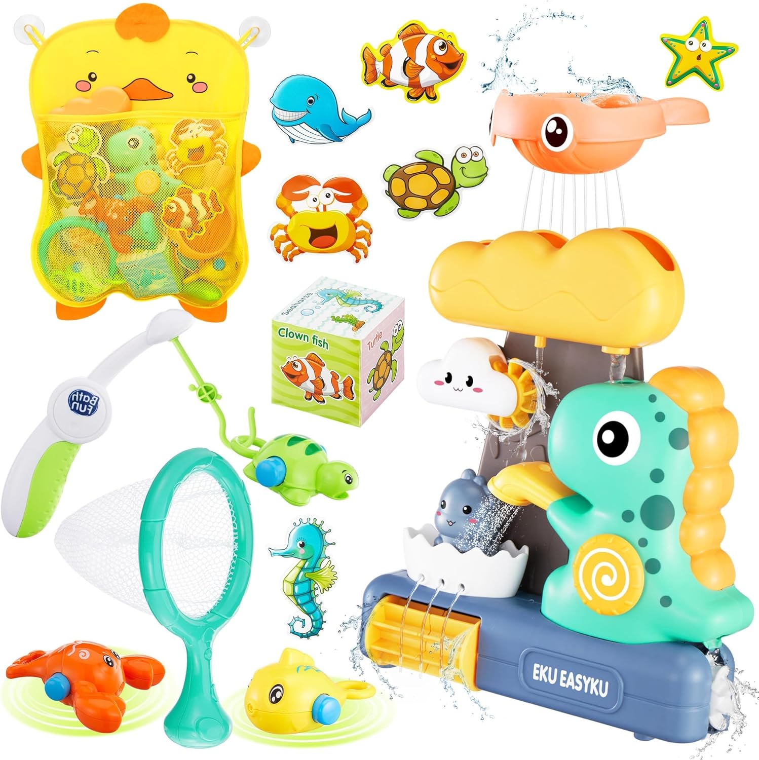 EKUEASYKU Dinosaur Bath Toys for Toddlers Shower Bath Time Fishing Games with Ocean Animals Dice Bathtub Toys Tub Gift for Baby Kids Infant Girls Boys
