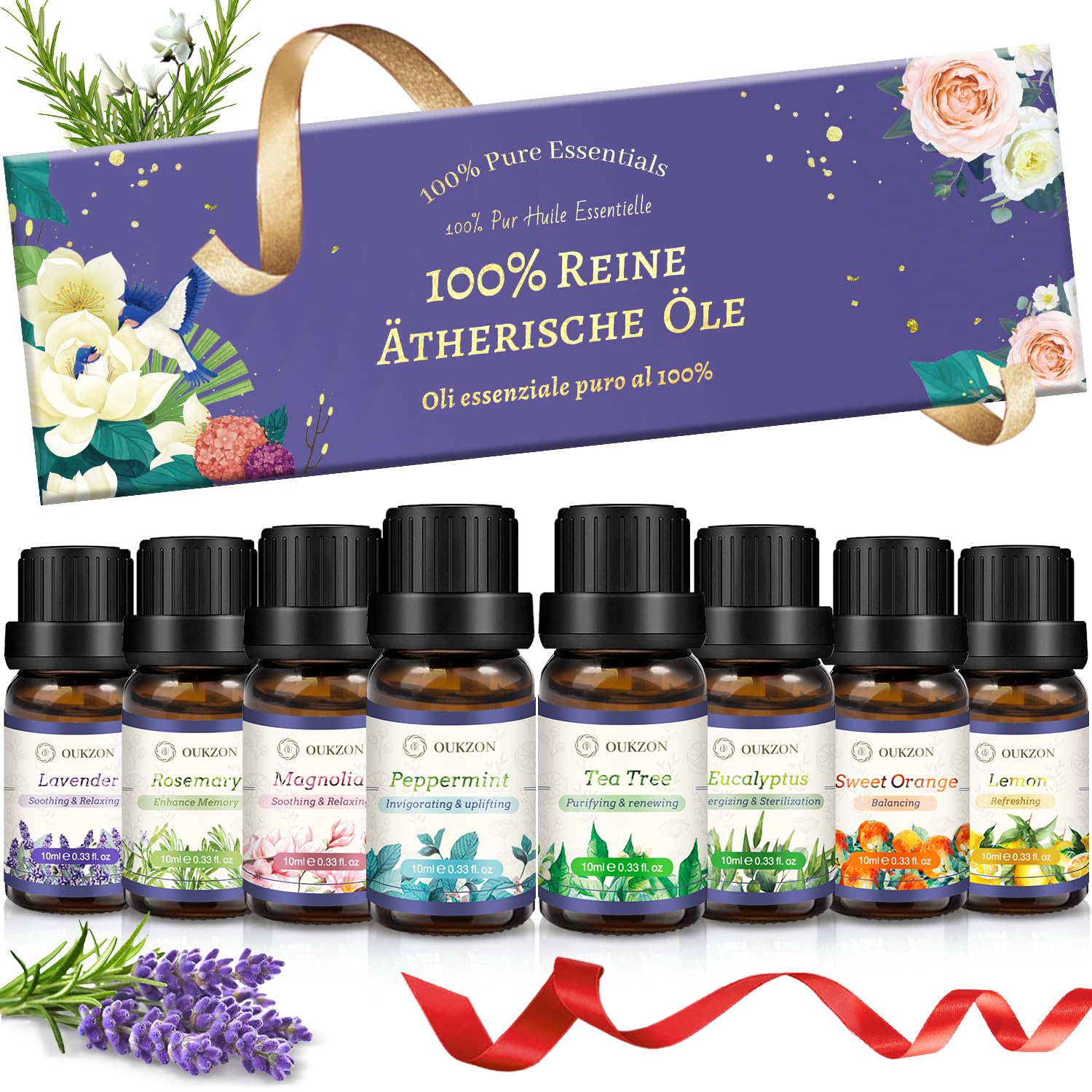 Ätherische Öle Set, 8x10ml Aromatherapie Duftöl, Kleine Geschenke für Frauen - 100% Naturrein Rein Aroma Öl für Diffuser, Massage, Duftlampen, Kerzenherstellung, Geschenk für Weihnachten, Geburtstag