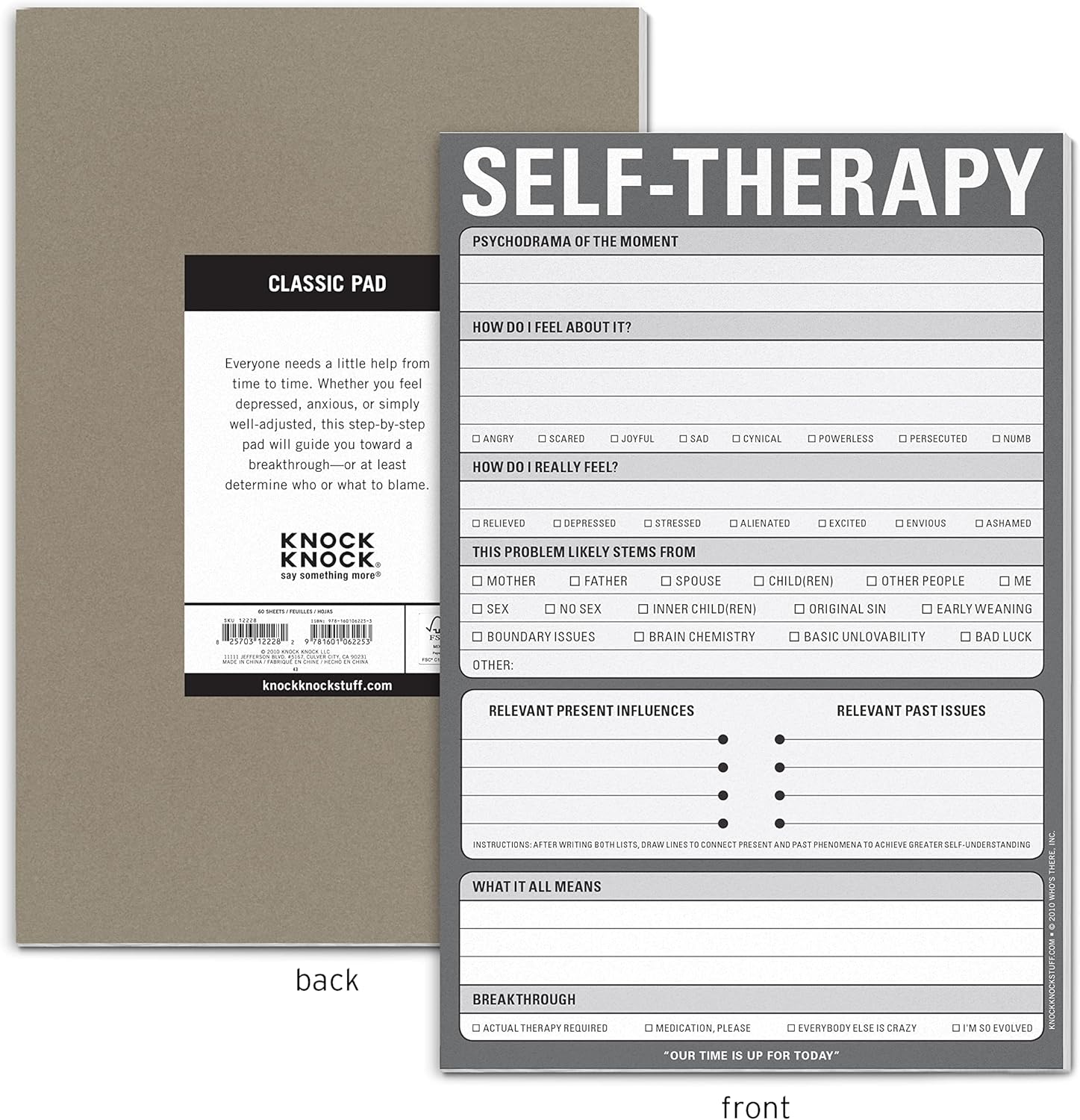 Knock Knock Self-Therapy , Checklist Note Pad for Step-by-Step Stress Relief (Gray), 6 x 9-inches