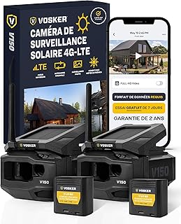 Vosker V150 Twin Pack Solar-Powered LTE Cellular Home Security Outdoor Camera | Motion Activated Photo Capture Nightvision Wireless Camera |Receive Photos (No Video) on Your Mobile App (2 Pack)