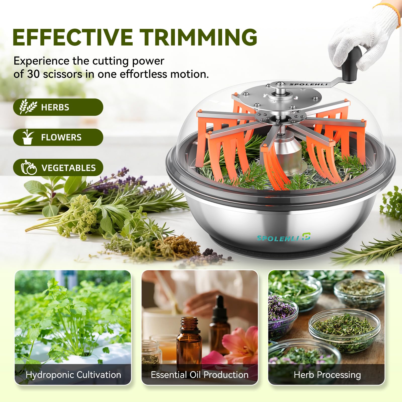 Trimmer manuale Bud Trimmer da 16 pollici, per taglio Twist-Spin con 3 lame in acciaio inox, forbici per potatura e rete di asciugatura per foglie, germogli, fiori