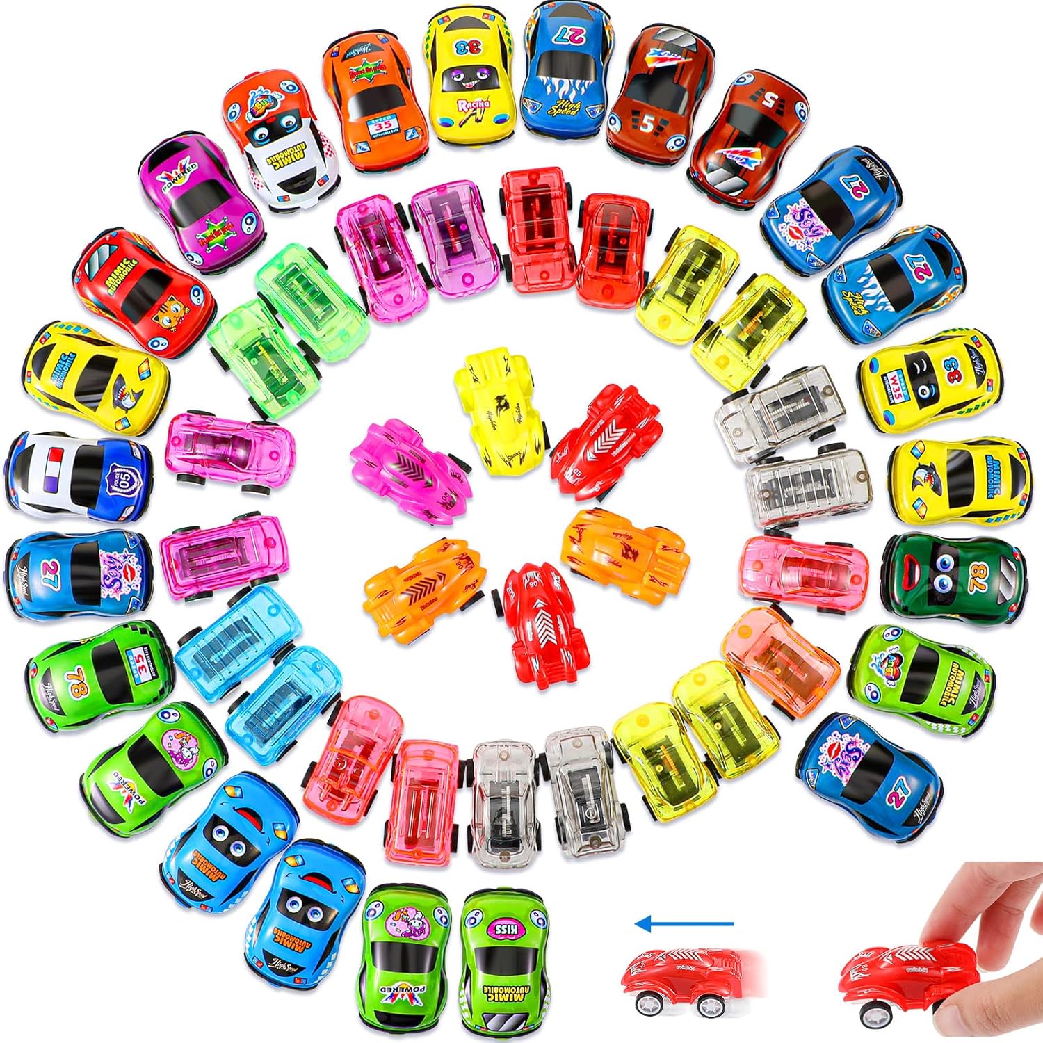 100 Pieces Pull Back Cars Assorted Mini Cars Fun Car Pack Mini Plastic