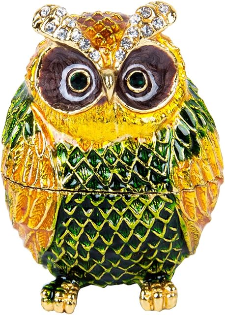 QIFU-Hand Painted Enameled Owl Decorative Hinged Jewelry Trinket Box Unique Gift For Home Decor