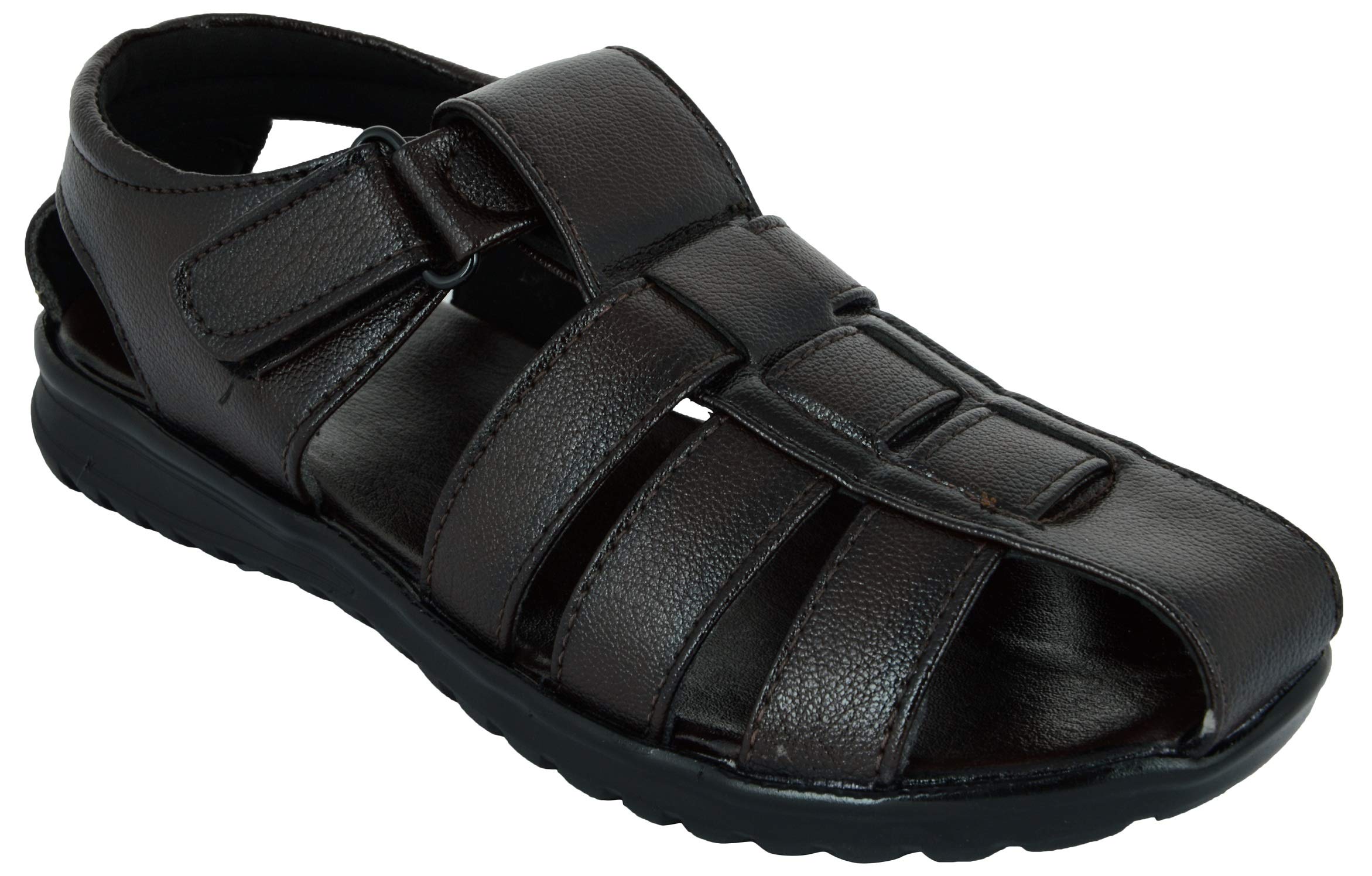 Lavisat Men's Brown Black Strips Synthetic Leather Outdoor Formal Casual Sandals