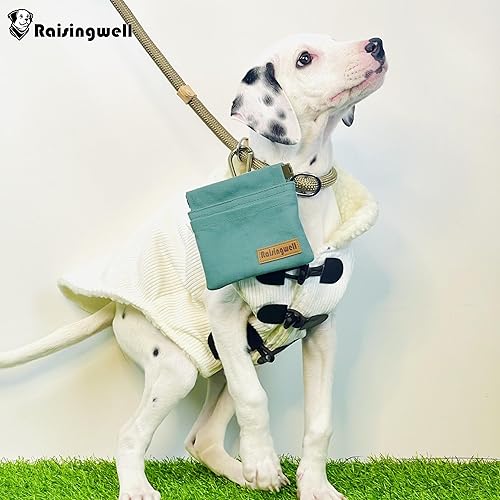 Miniatura 6 de Bolsa de golosinas para perros, bolsa de entrenamiento de mascotas de tamaño bolsillo verde, tela de algodón, bolsa de paseo para perros manos