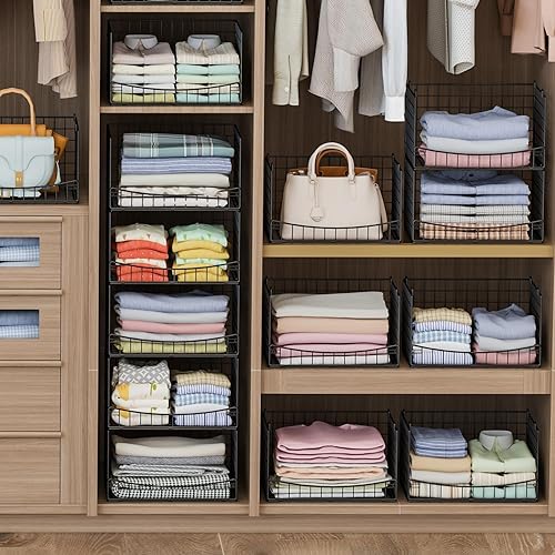 Miniatura 5 de JKsmart Organizadores de armario apilables de 4 niveles y estantes de almacenamiento, contenedores de almacenamiento para ropa para jeans,