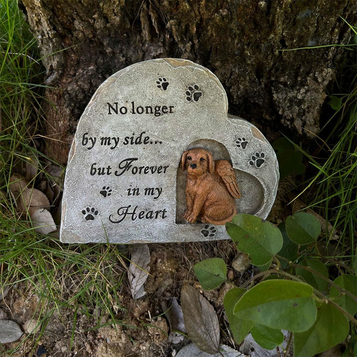 Statua Commemorativa per Cani in Resina a Forma di Cuore, Pietra da Giardino Resistente per Animali Domestici, per Uso Domestico e All'aperto