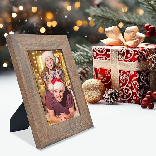 Miniatura 5 de Golden State Art, Portarretratos de 5 x 7 pulgadas, estilo de grano de madera campestre, exhibición de mesa, ganchos traseros para exhibición de