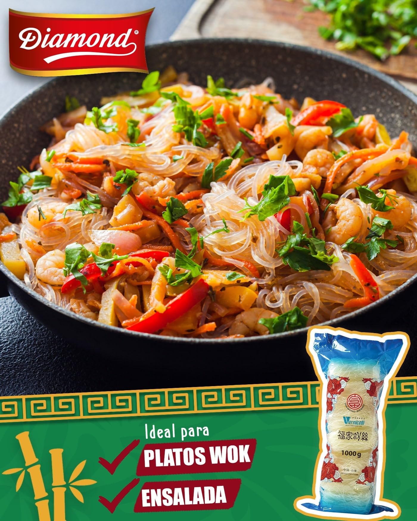 DIAMOND Fideos de cristal, fideos largos, naturalmente veganos y sin gluten - 1 x 1000 g