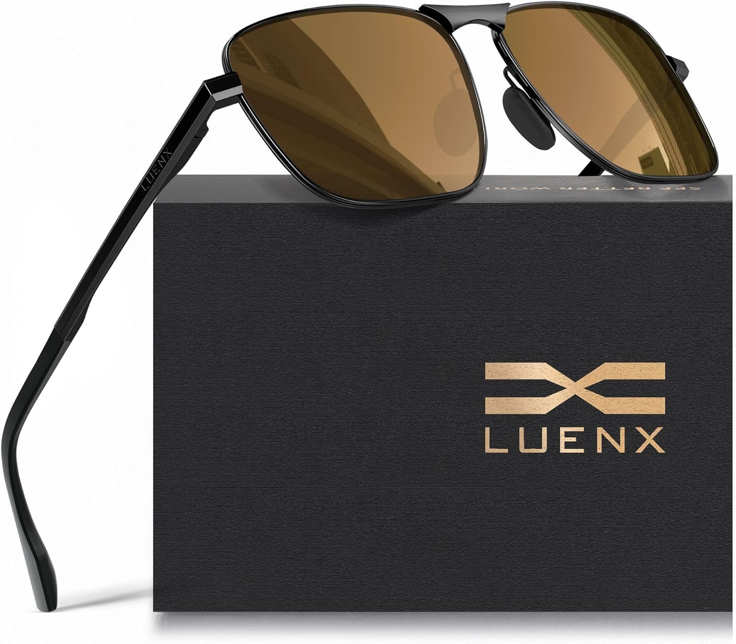 LUENX Rectangular Polarized Aviator Sunglasses for Men Retro Pilot Shades Driving UV400 Protection