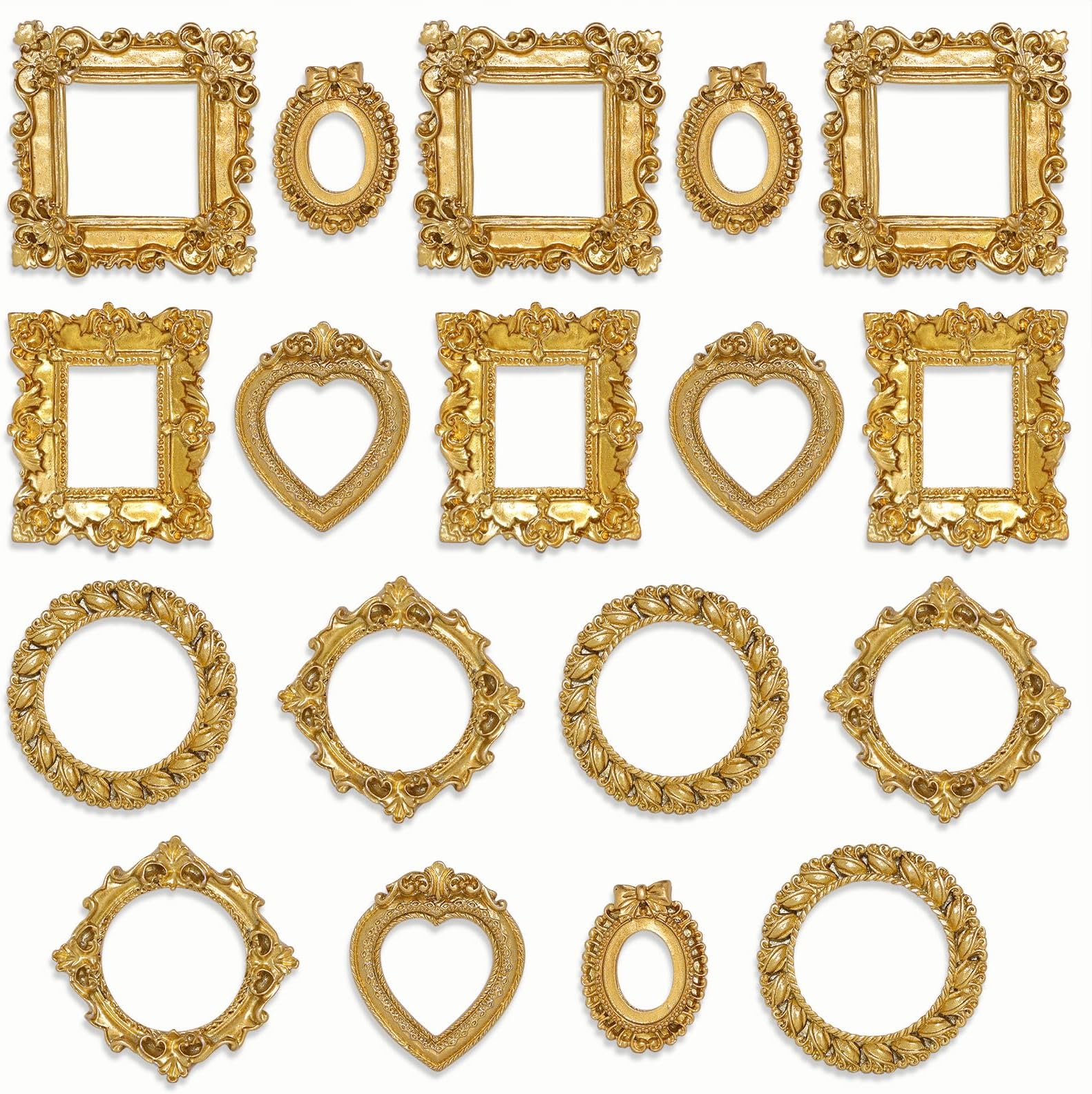 18 Pcs Mini Gold Frames, Miniature Vintage Picture Frame Small Resin Antique Ornaments Tiny Frames for Dollhouse DIY Refrigerator Magnets Art Craft Projects Jewelry Display Christmas Home Décor