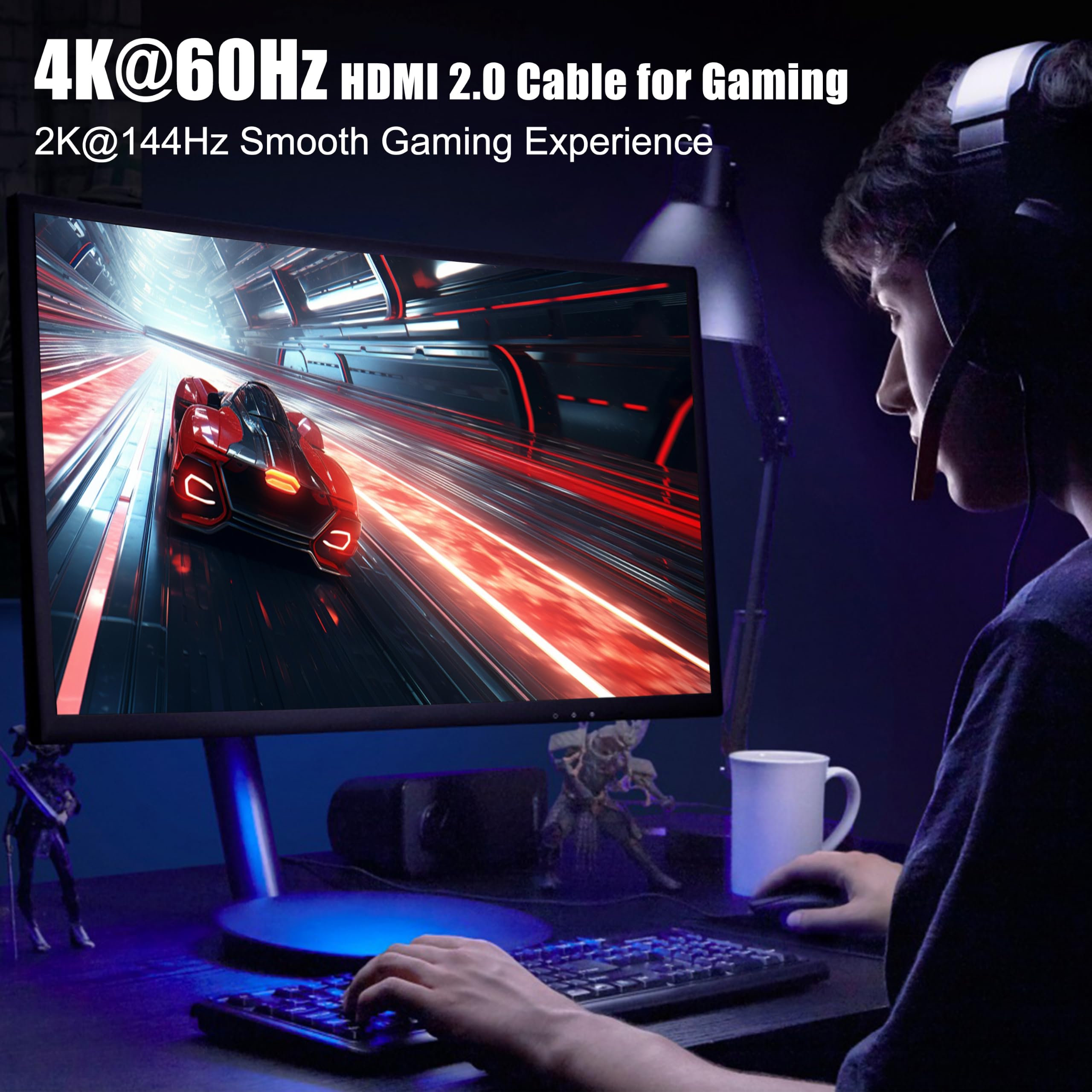 Cavo HDMI 2.0, confezione da 5, ad alta velocità, 18 Gbps, cavo HDMI supporta 4K a 60Hz, 2K a 240Hz, 1080P, HDCP 2.2, HDR, ARC ed Ethernet, compatibile con monitor, TV, proiettore, PS5