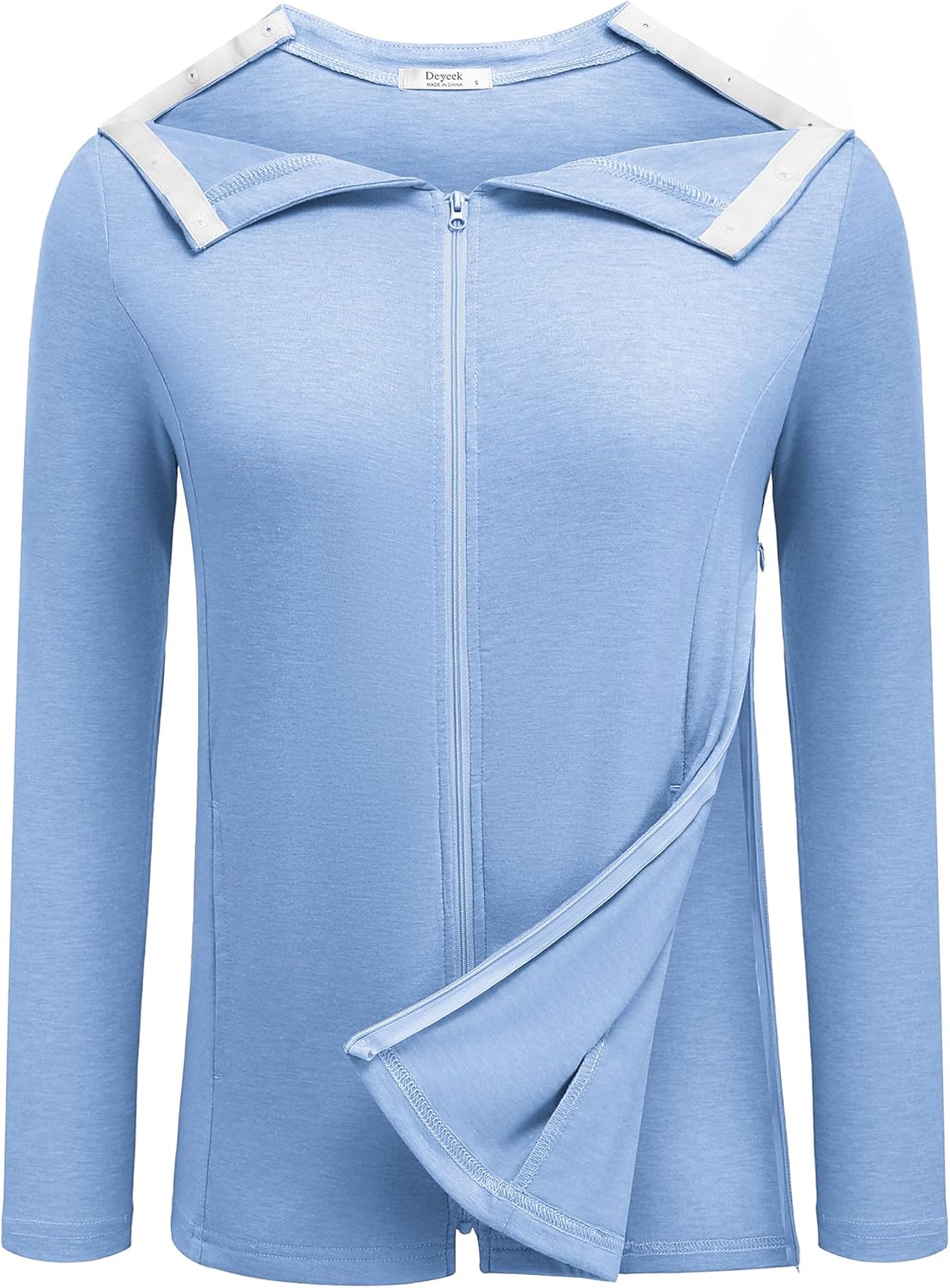 Deyeek Mastectomy Shirts with Drain Pockets Post Shoulder Surgery Tops for Women Chemo Port Long Sleeve with Zippers - Image 7