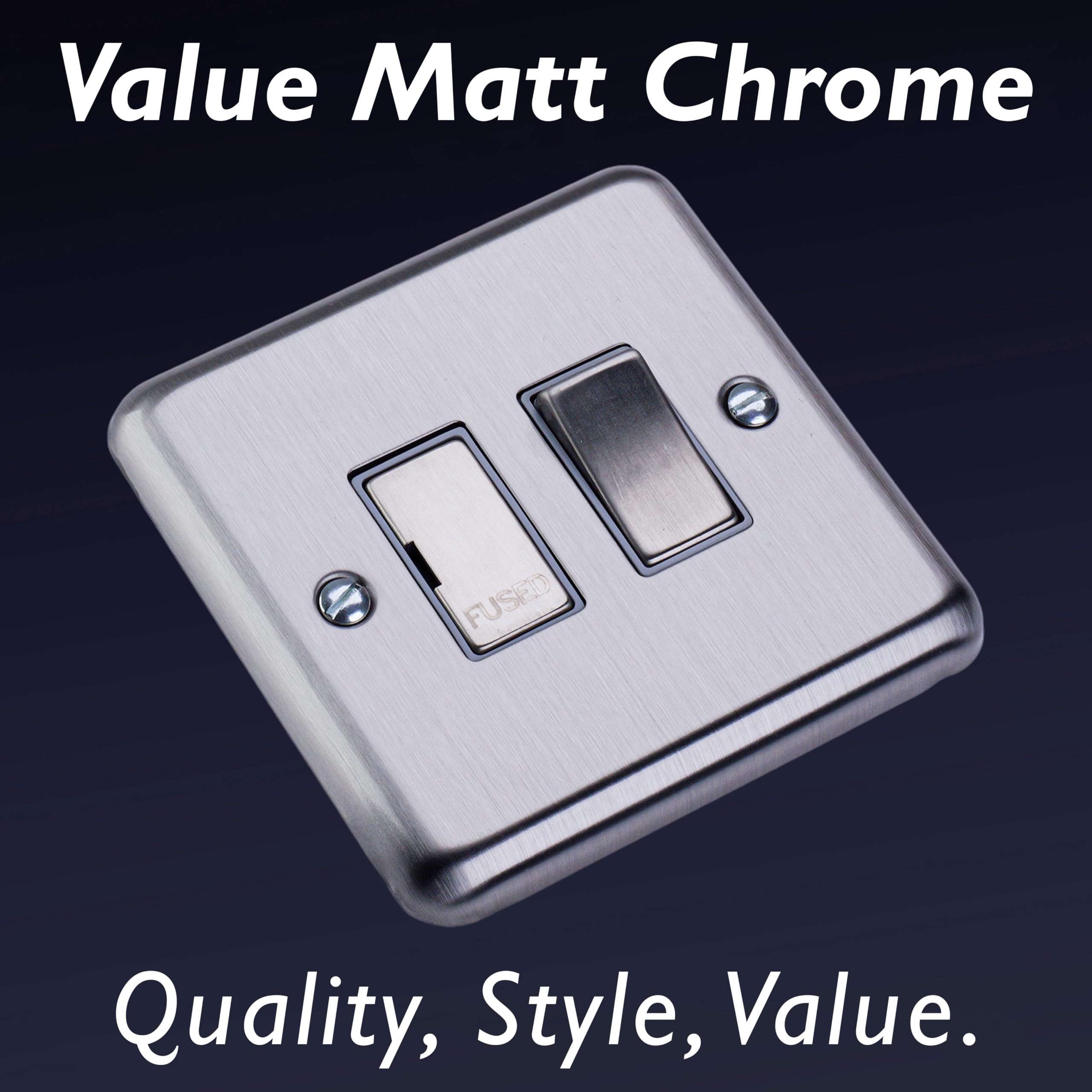 Varilight Switched Fused Spur - Value Matt Chrome With Brushed Steel Insert, White, 86x86x30mm - Image 3