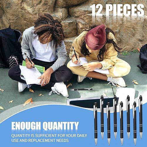 Miniatura 5 de 12 bolígrafos de tinta azul con punta de lápiz capacitivo, bolígrafo de metal de 0.039 pulgadas para pantallas táctiles, 2 en 1, regalo para amigos,