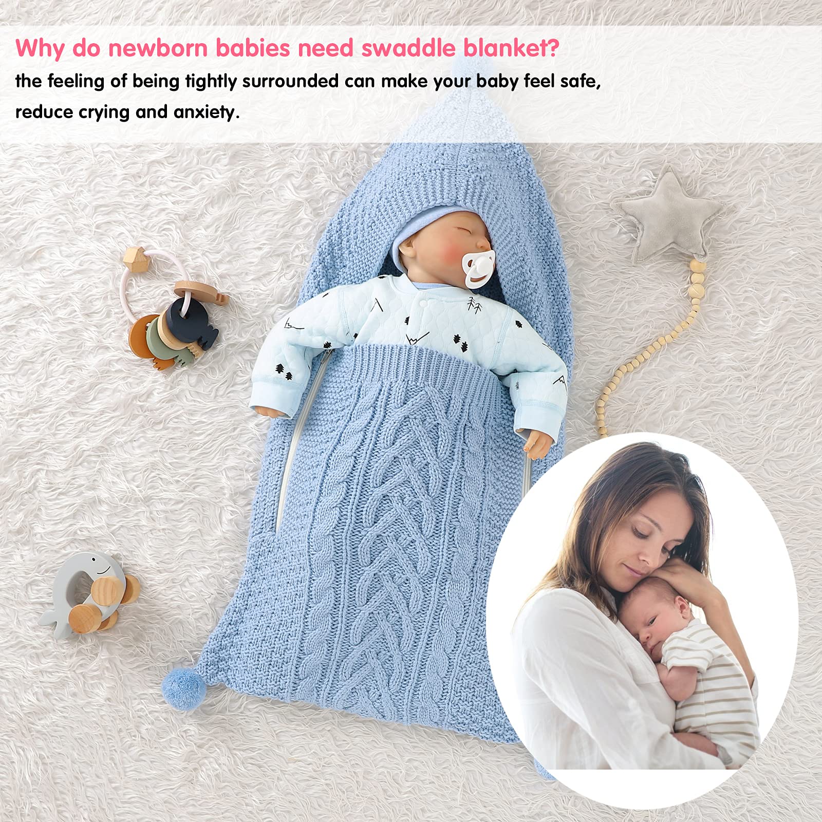 Baby Swaddle Blanket Wrap With Feet – Thick Fleece Sleeping Bag For Newborns 0-12 Months - View #10