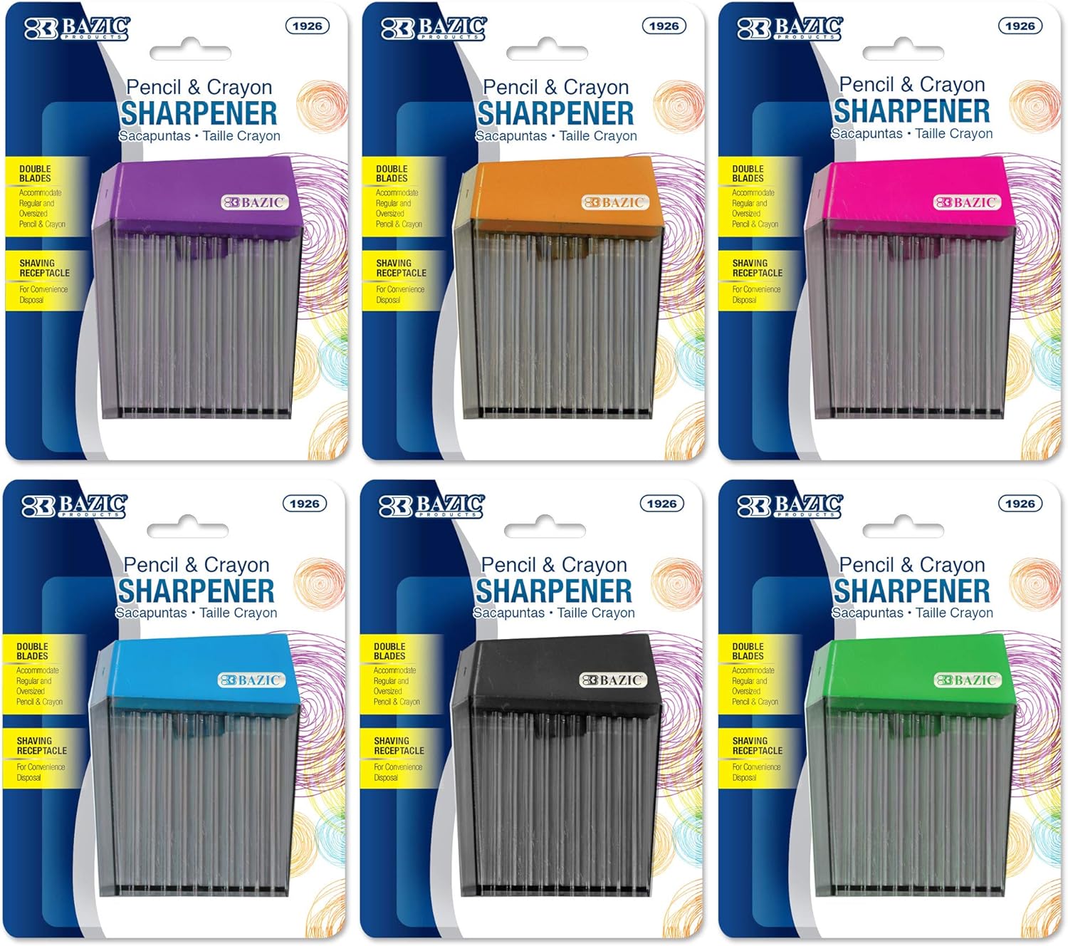 BAZIC Pencil Sharpener Dual Blades w/Receptacle, Standard