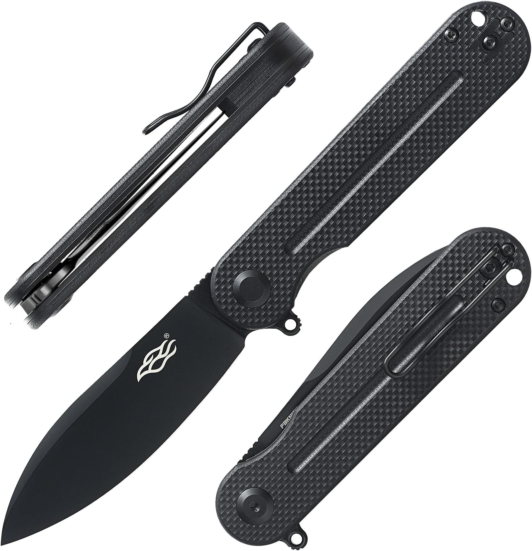 Firebird Ganzo FH922PT-BK EDC Folding Pocket Knife Razor Sharp D2 Stainless Steel Black Blade G10 Handle with Clip Outdoor Foldable Pocket Knife Hunting Fishing Hiking Gear Best Gift for Men (Black)
