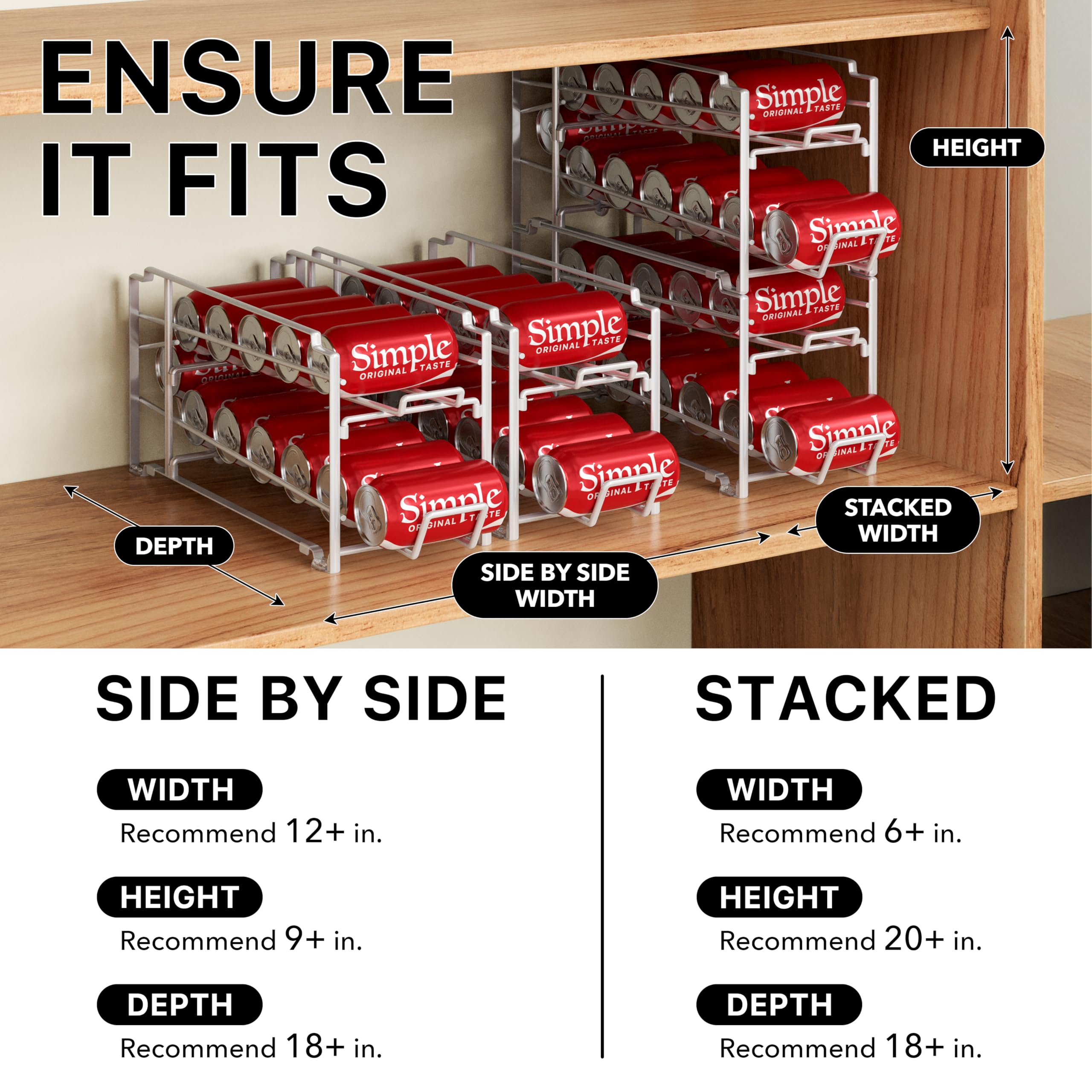 Simple Houseware Getränkedosen-Organizer, stapelbarer Regalspender für Speisekammer/Kühlschrank, 4 Stück, weiß