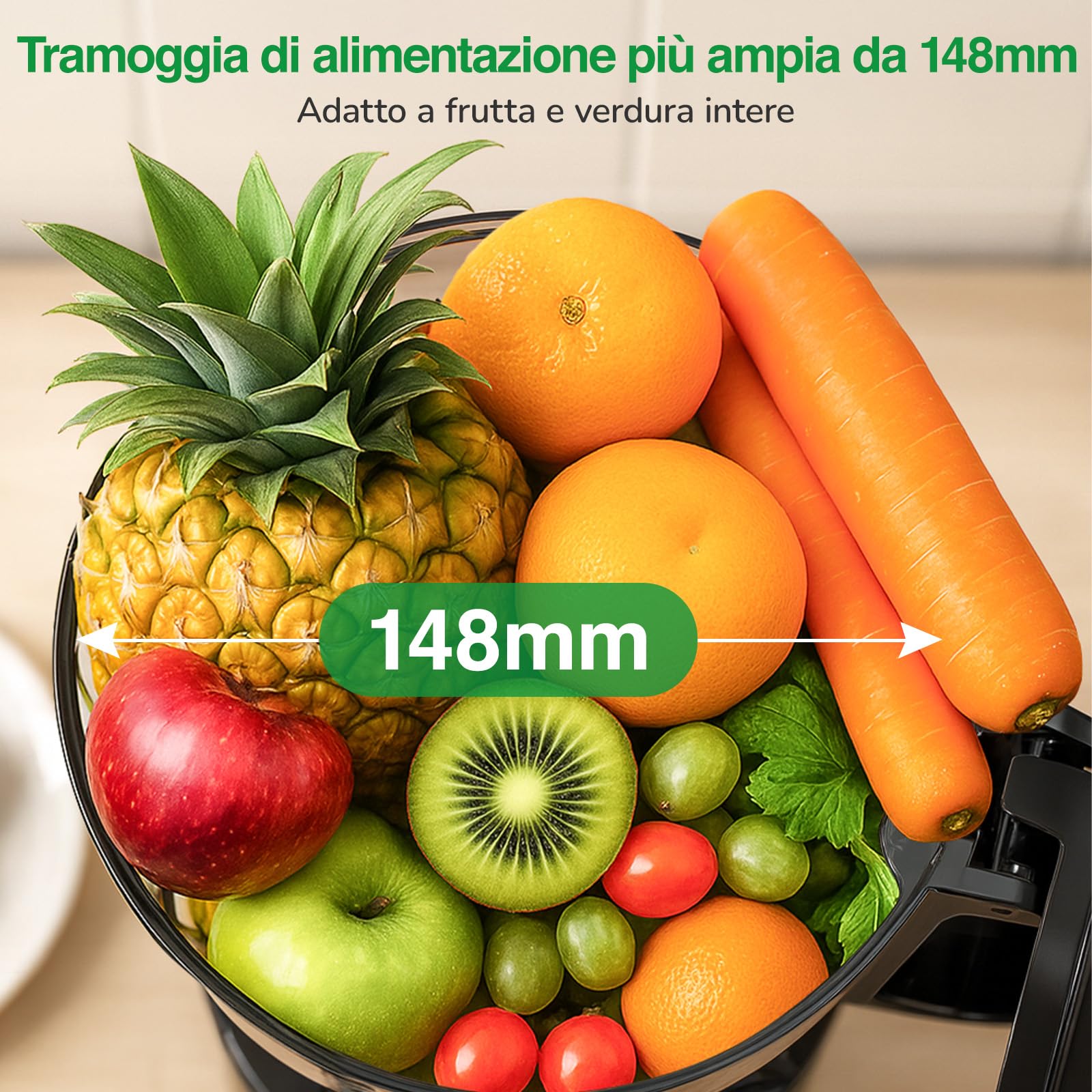 Estrattore Frutta e Verdura, Apertura di 148 mm e Capacità di 2L, Adatto per la Colazione, Un'alimentazione Sana e le Riunioni di Famiglia