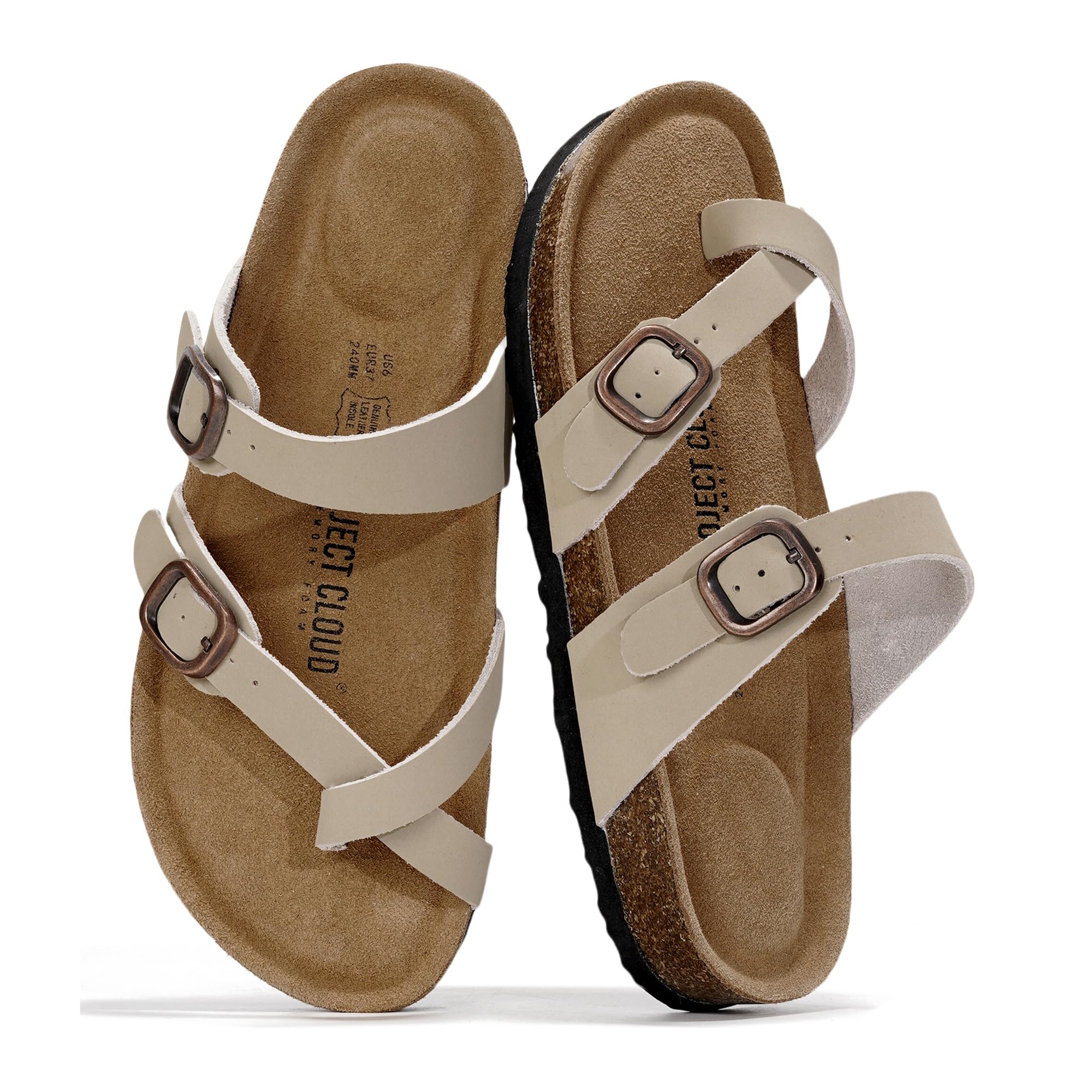 100% Genuine Leather Womens Sandals -Lightweight Womens Slides Memory Foam Insole & Cork Footbed Sandals Women - Non-Slip Beach Essentials Summer Sandals for Women 2026 (Lian)