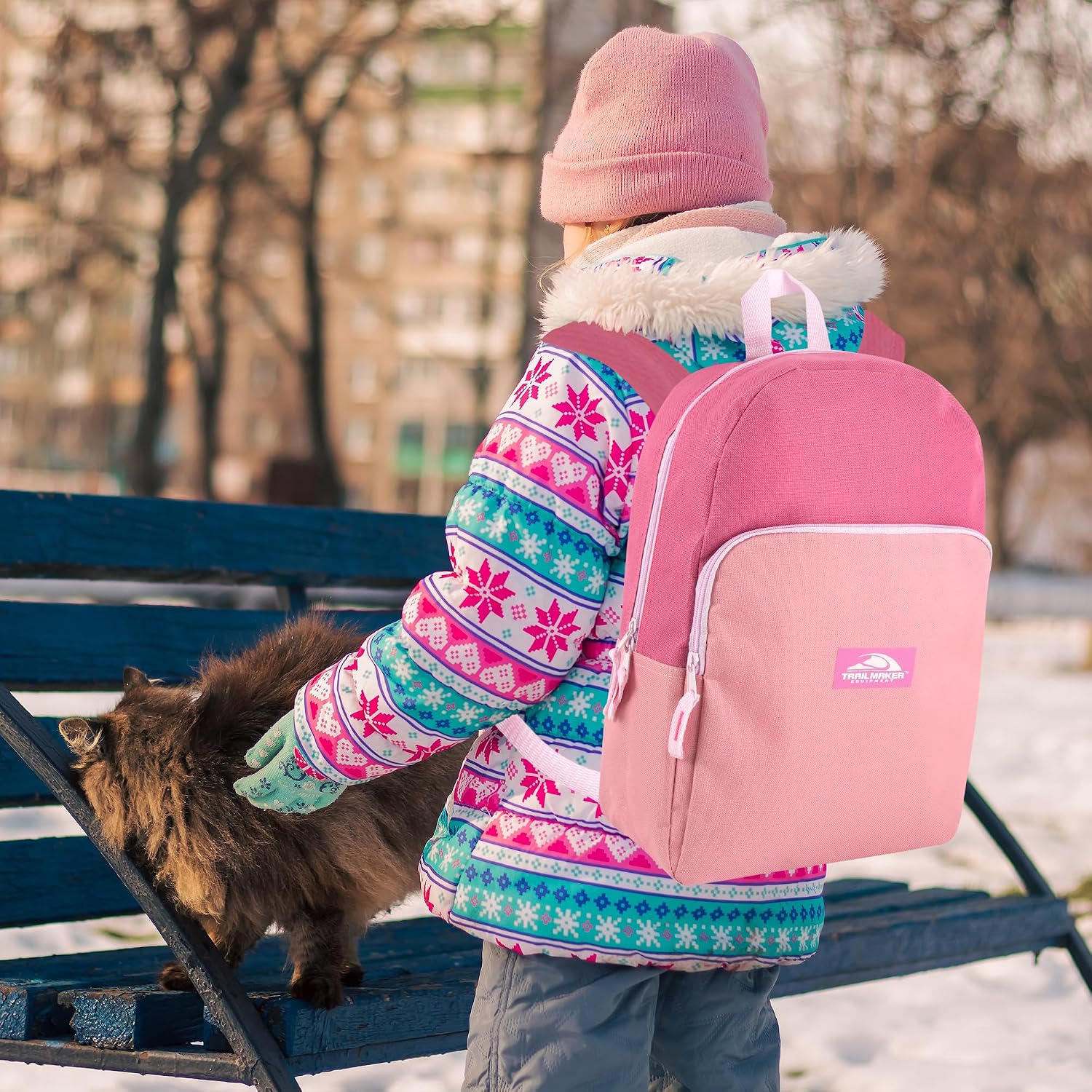 Trail maker 15 Inch Backpack for Girls, Preschool, Elementary & Middle School Students – Spacious Bookbag with Large Front Pocket, Adjustable Straps, Fits up to 13 Inch Laptop (Pink)