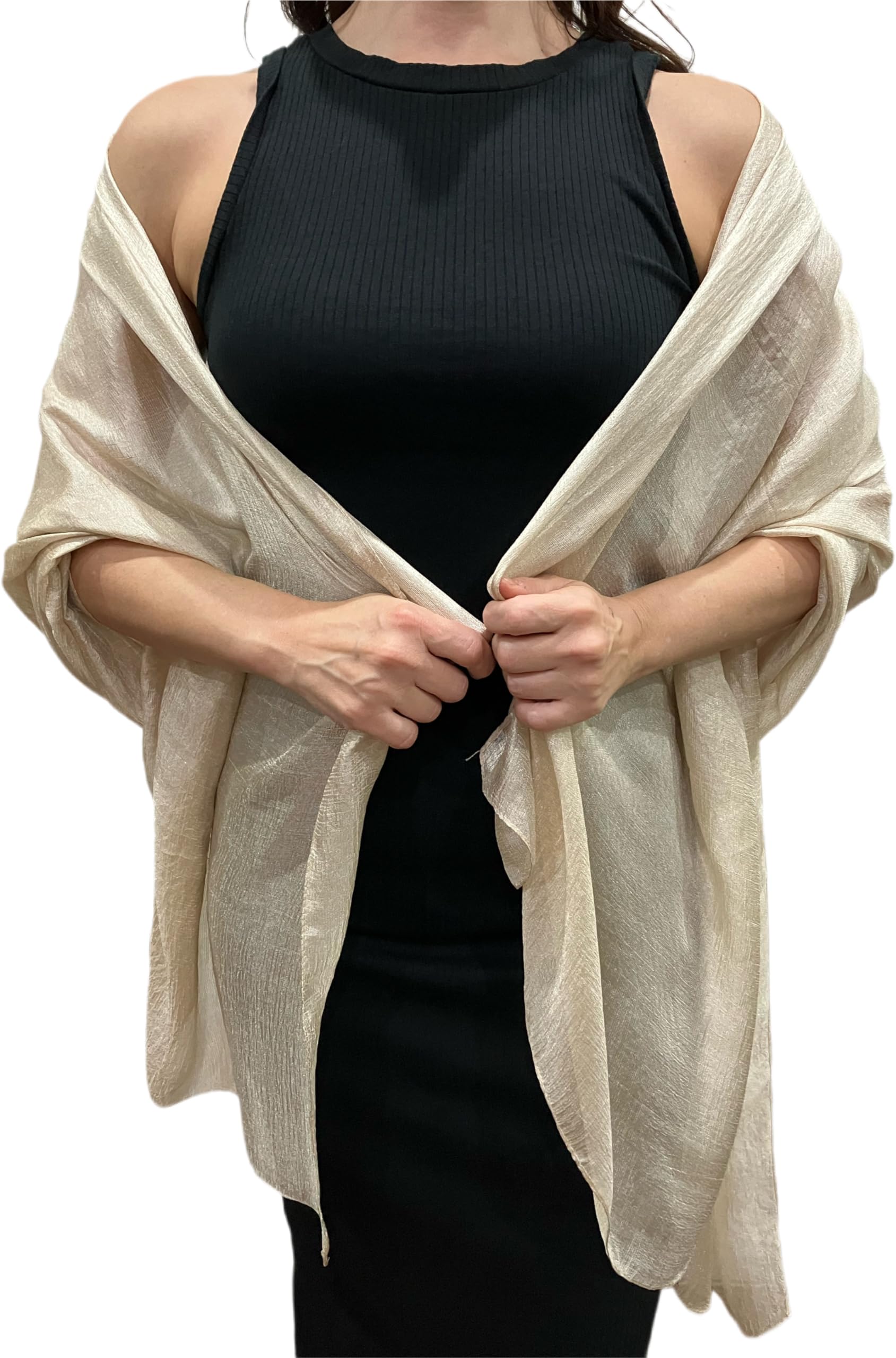 Central Chic Large Silky Shimmery Pashmina Shawl Stole Wrap Scarf Weddings Party Scarf For Weddings Bridesmaids Parties (Champagne)
