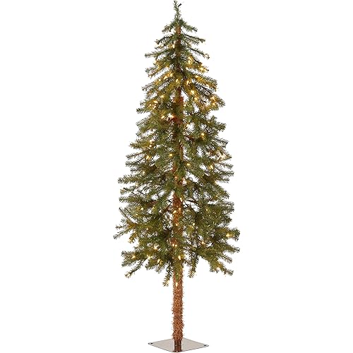 National Tree Company 5 ft Pre-Lit Hickory Cedar Artificial Christmas Tree, 150 Clear Lights, 371 Tips, Metal Plate Base, Green