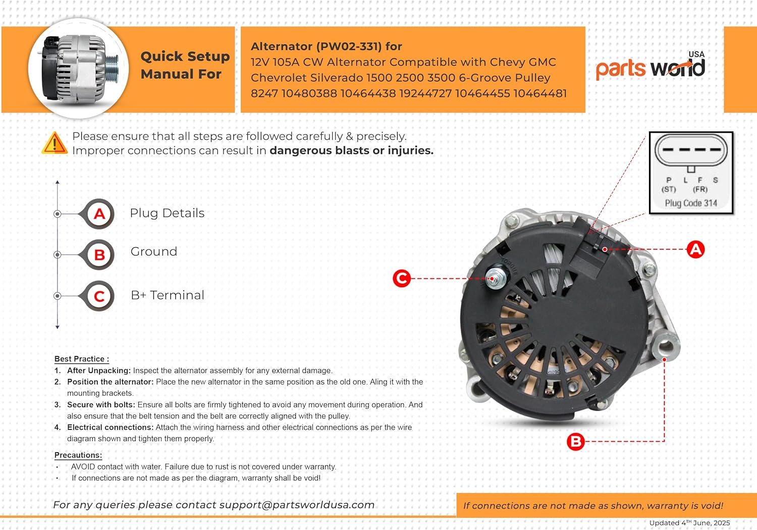 8247N PowerForge™ 105A Alternator Compatible with Chevy/GMC Vehicles 2000 2001 2002 2003 2004 2005 | 4.3L 4.8L 5.0L 5.3L 5.7L 6.0L 6.5L 6.6L 8.1L | 6-Groove | Replace # 10480388 10464438 19244727