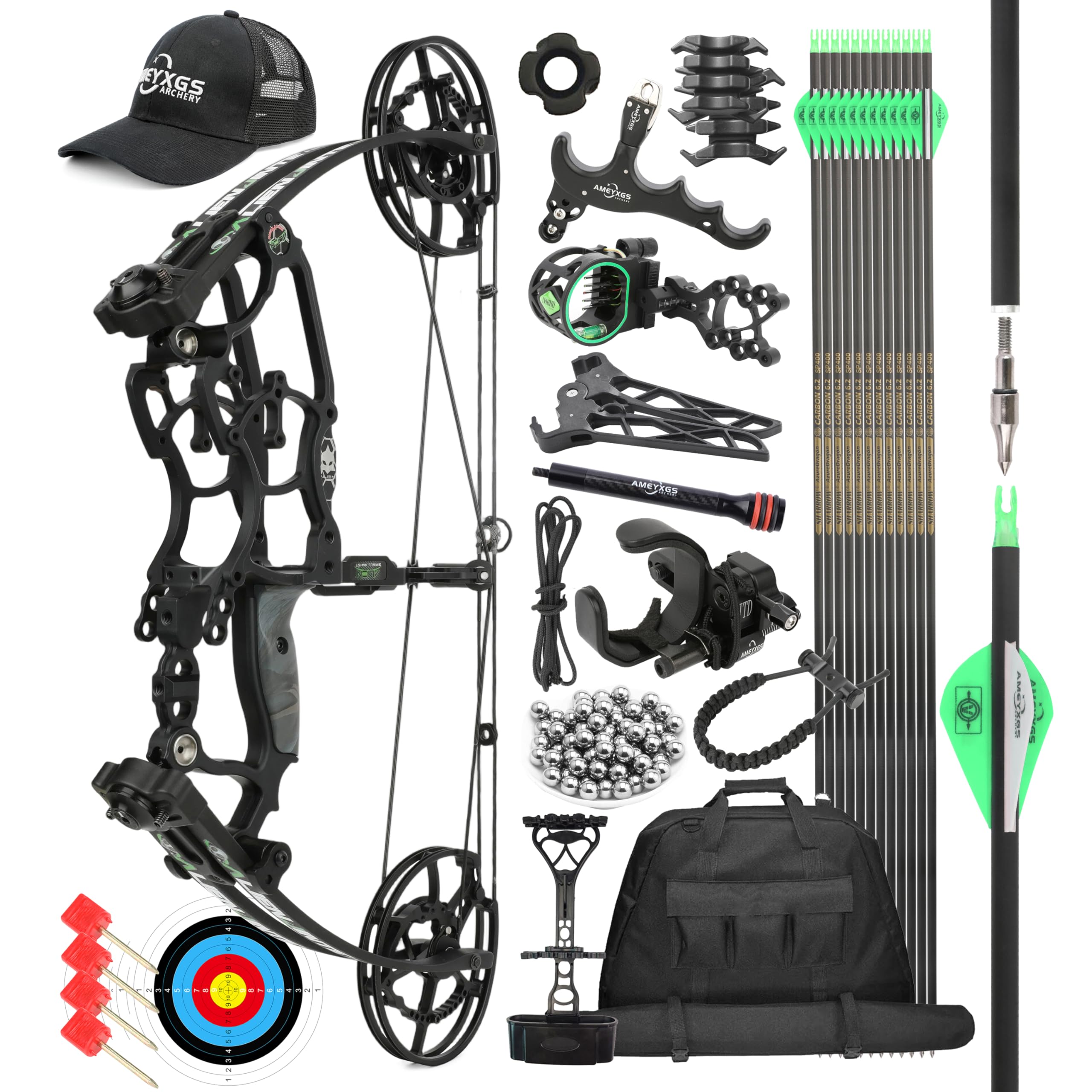 17" kit arco compound, 30~70lbs regolabile, arco steelball, doppio uso arco da caccia,RH&LH, può sparare freccia e palla d'acciaio, per tiro con l'arco da caccia (nero-set)