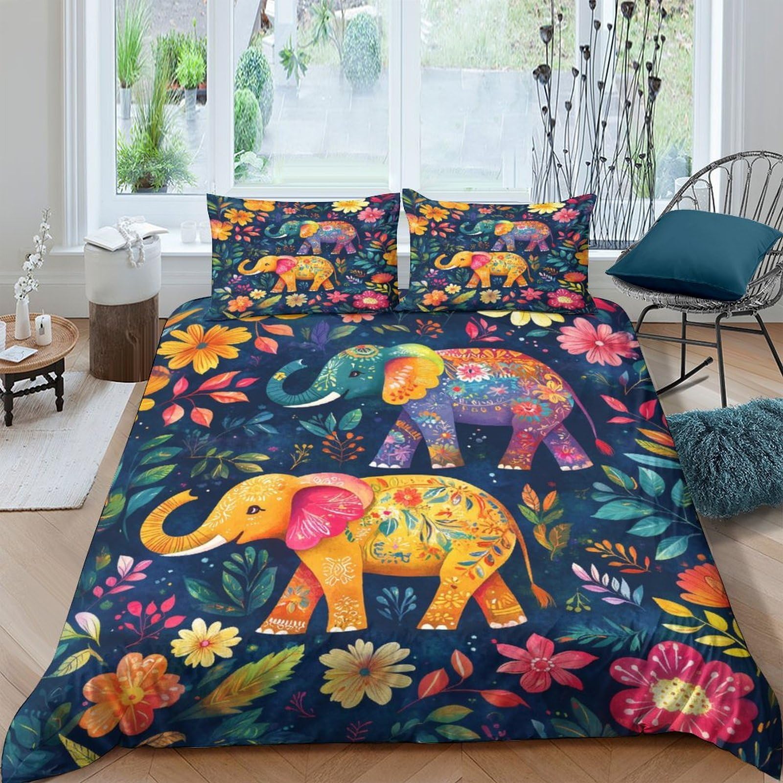 Ctjqhvkz Style-7 3D Printed Colorful Elephant Fitted Sheet Microfiber Soft Artistic Floral Bed Cover For Bedroom Guest Room Decor Single（135X200cm）