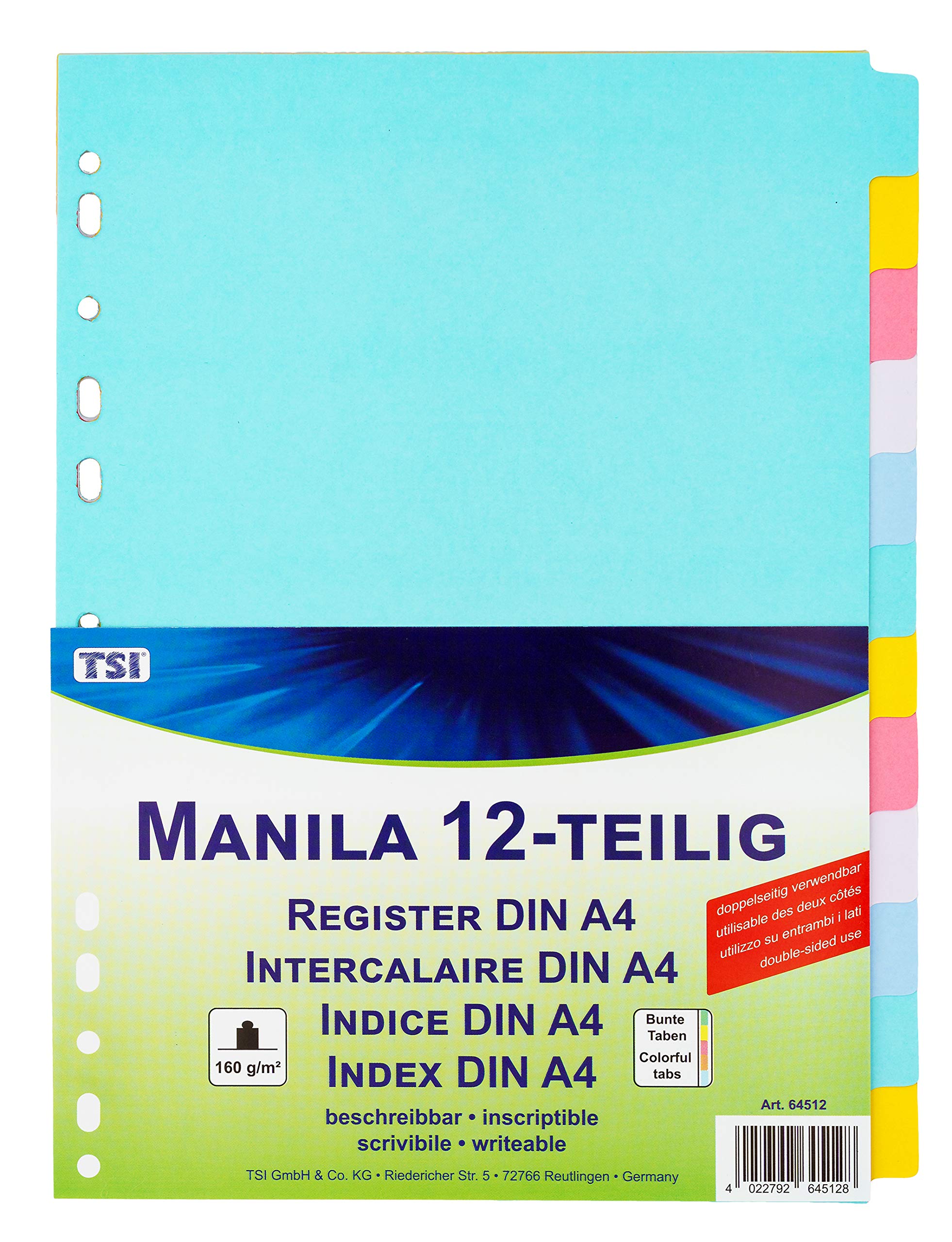 Divisori in cartone Manila 12 pezzi con linguette colorate scrivibili TSI 64512