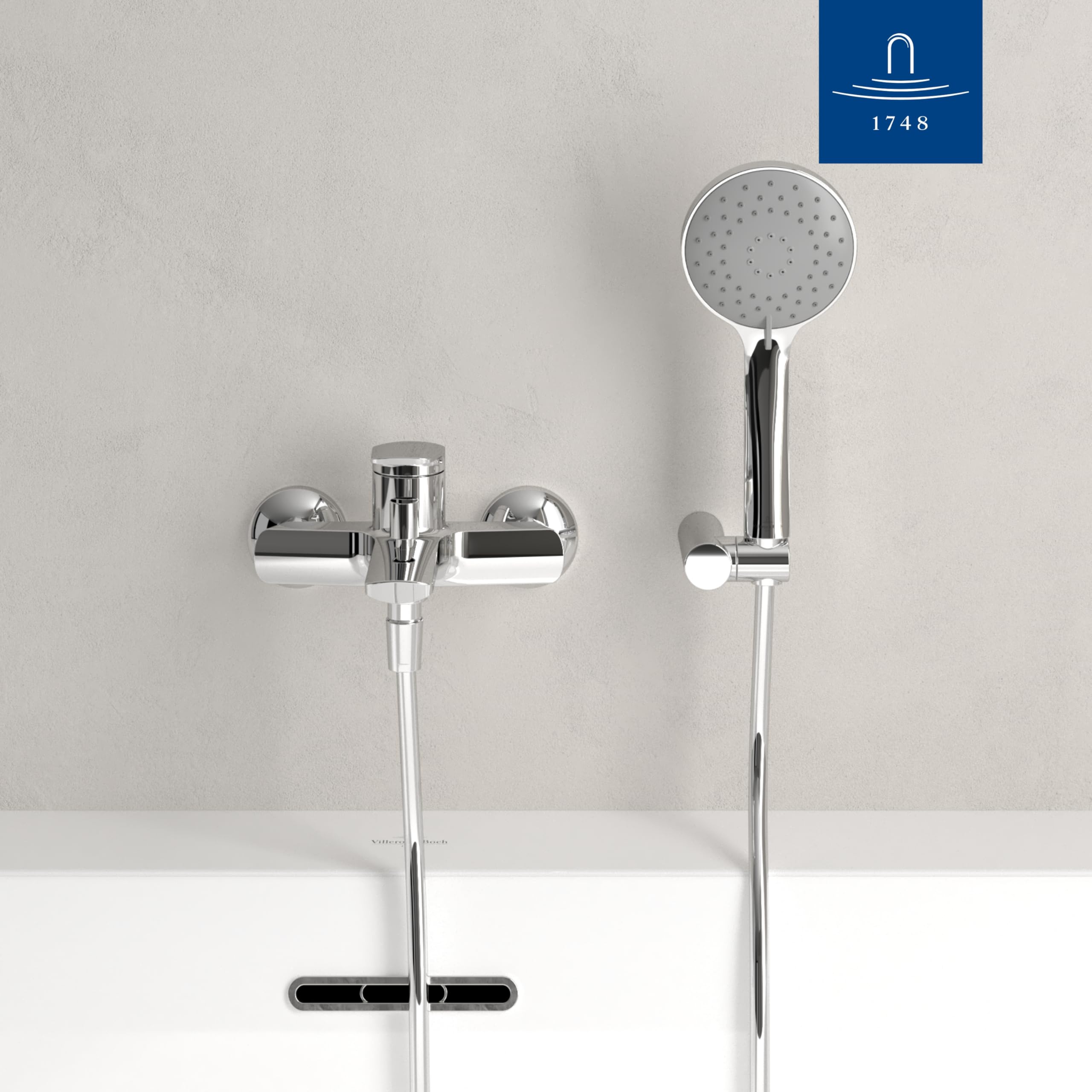 Villeroy & Boch Oasis Badewannenarmatur, Aufputz Montage – Chrom | Rückflussschutz, mit Strahlregler, Umstellfunktion, TVT11500100061