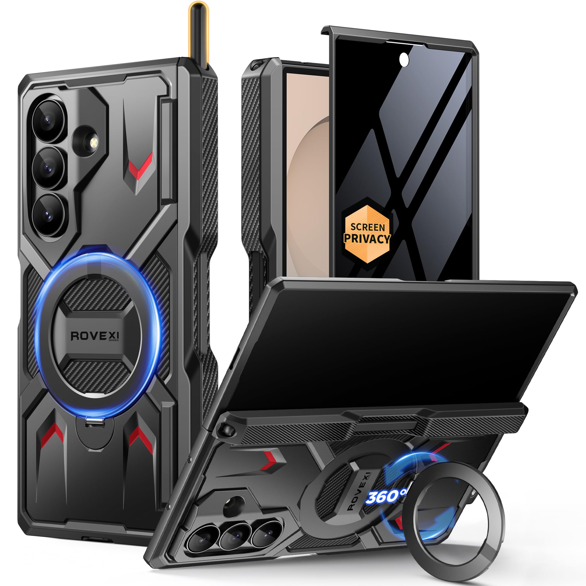 for Z Fold 8 Ultra Case, Spin Magnetic Stand, Privacy Screen, Jet