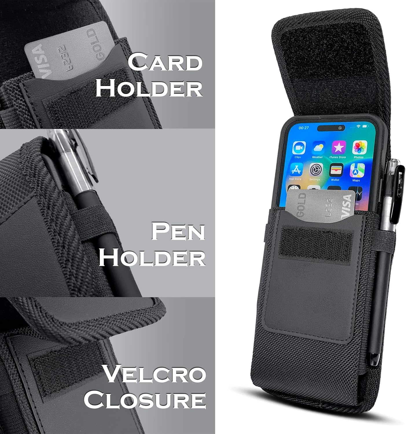 Holster for Samsung Galaxy S25+ Plus 5G, S24+, S24 FE, S23+, S23 FE, S22+, S21+, S20+, A54 A35 A25 Cell Phone Belt Holder with Clip, ID Card Slot Carrying Pouch Cover (Fits Phone with Case on) - Image 2