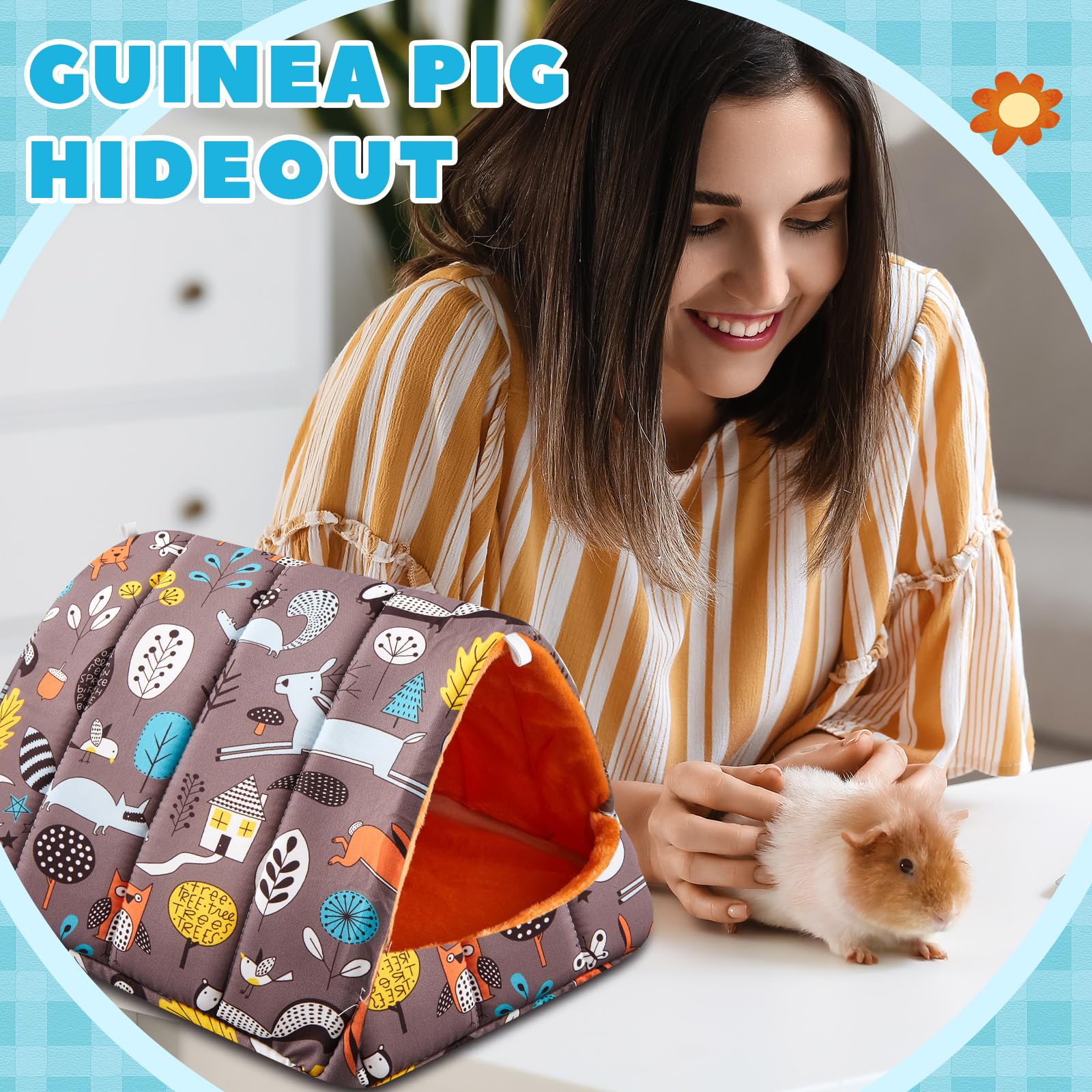 Cinnvoice 4 piezas de escondite de cobayas, túnel de cama para conejo, lavable, accesorios de jaula pequeña para conejo, erizo, ratón, chinchillas, hámsters, hurones, dragones barbudos, ratas (bosque