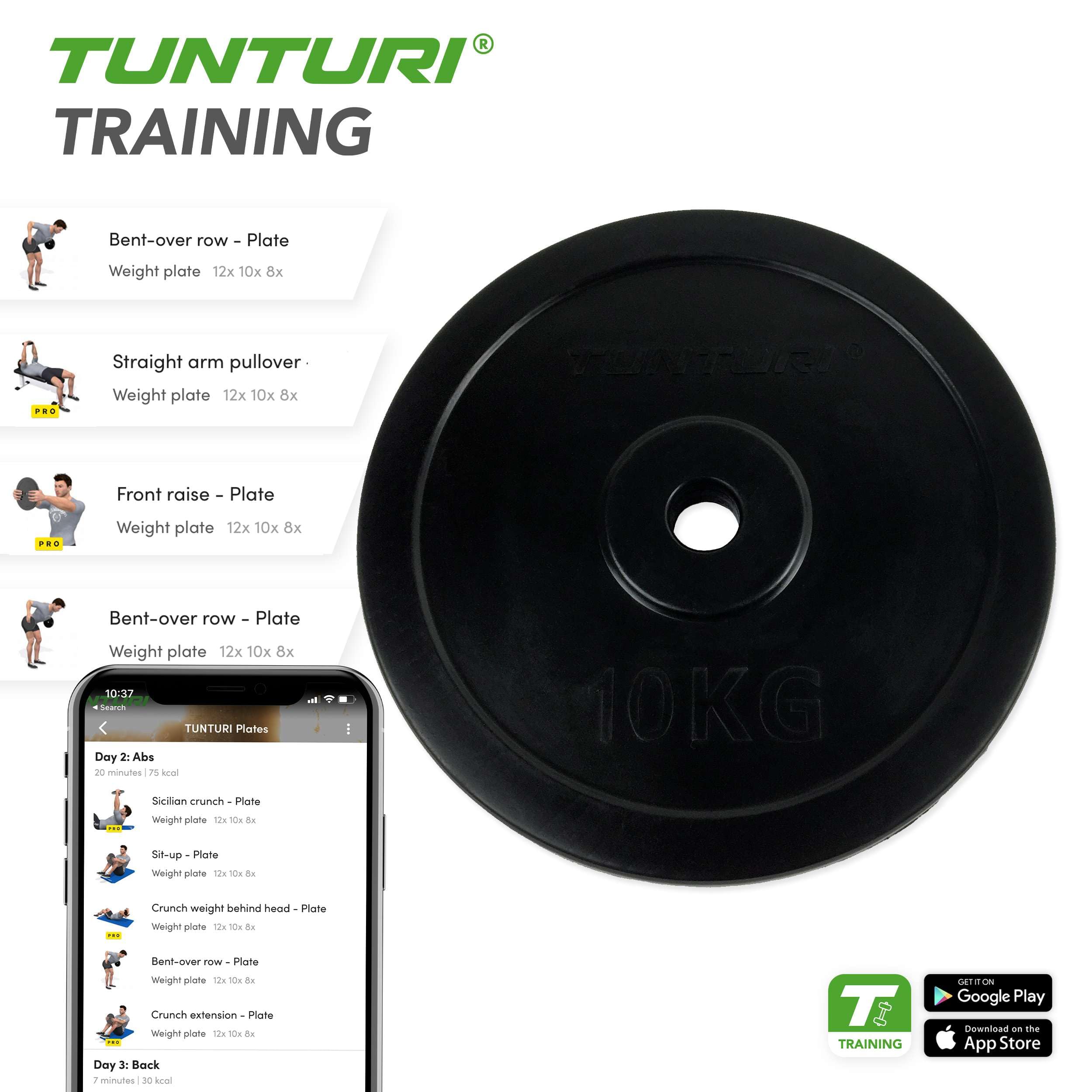 Tunturi Hantelgewichte, 30 mm, Gewichte für Langhantel und Kurzhantel, 10 kg