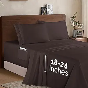 Elegant Comfort Luxury 1500 Premium Hotel Quality Microfiber 4-Piece Sheet Set - Soft, All Around Elastic 18-24 Inches Deep Fitted Sheet - Extra Deep Pocket Sheets, Twin/Twin XL, Chocolate Brown