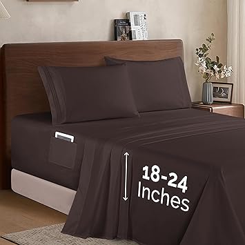 Elegant Comfort Luxury 1500 Premium Hotel Quality Microfiber 4-Piece Sheet Set - Soft, All Around Elastic 18-24 Inches Deep Fitted Sheet - Extra Deep Pocket Sheets, Twin/Twin XL, Chocolate Brown