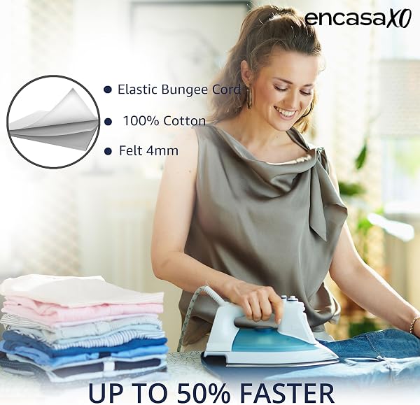 Encasa XO Mini Ironing Board Cover with Extra Thick Pad, Plain Colors, Elasticated, (Fits Standard Large Boards of 125x39 cm) Heat Reflective - Grey - 4