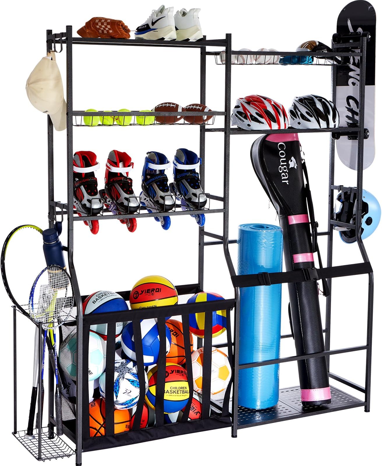 VEVOR Golf Bag Organizer, Golf Bag Storage Rack Stand Holder, Sports Equipment Storage Rack, Golf Storage Organizer for Garage, Sports Gear, Toys Storage Rack Hooks
