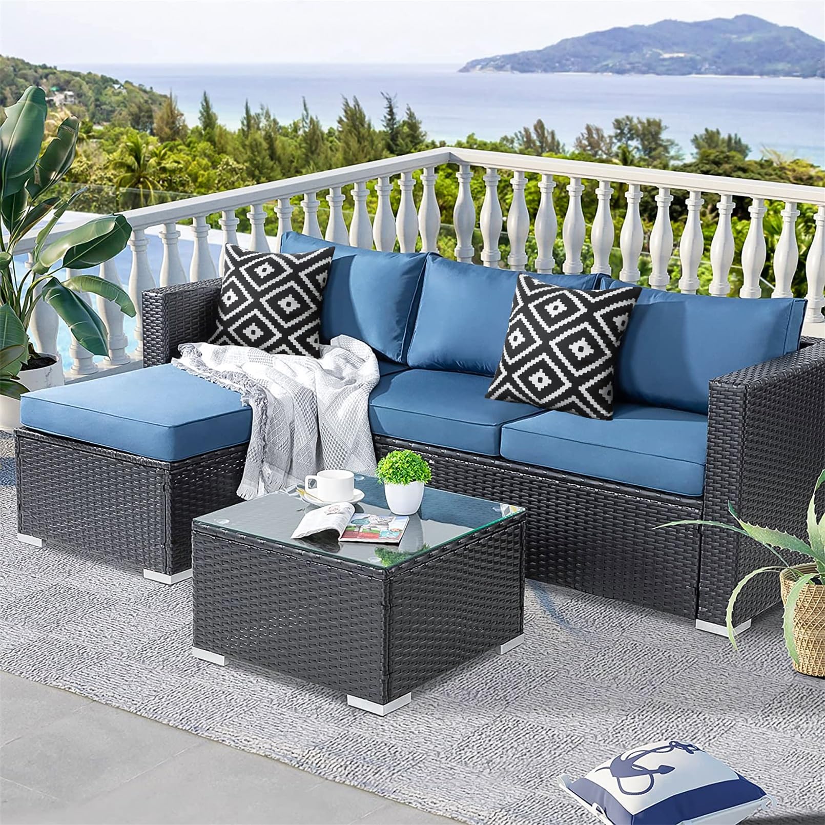 Adabana Wasserdichte Outdoor-Kissenbezüge – 2 Stück, 45,7x45,7 Cm, Schwarz-Weiß Boho