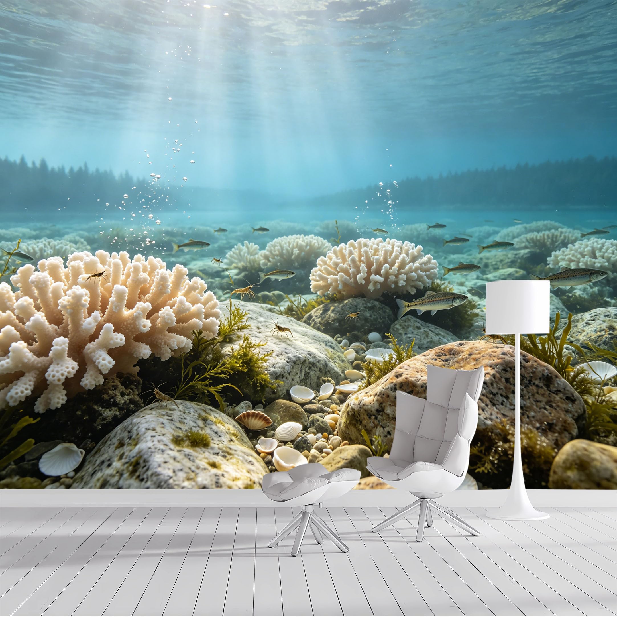 Custom Size Wall Mural Underwater Coral Fish Marine Life Seascape Watercolor SelfAdhesive Wall Fabric Removable Peel and Stick Wallpaper Wall Decor for Living Room Bedroom Bathroom